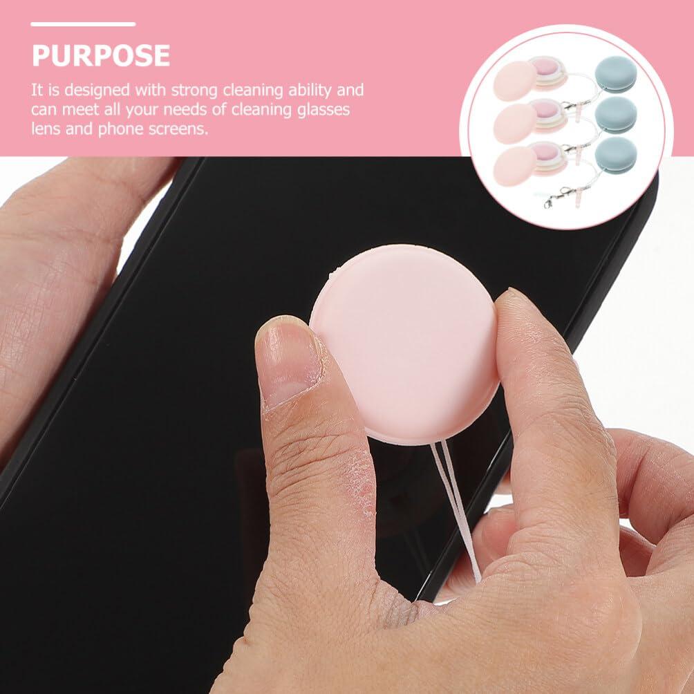 GLEAVI GLEAVI Pouch Microfiber Cleaning Cloth - 6pcs Mini Phone Screen Wiper Macaron Shape - Portable Lens & Screen Cleaner Cloth Keychain Glasses Eyeglass Brush (Pink,Blue)