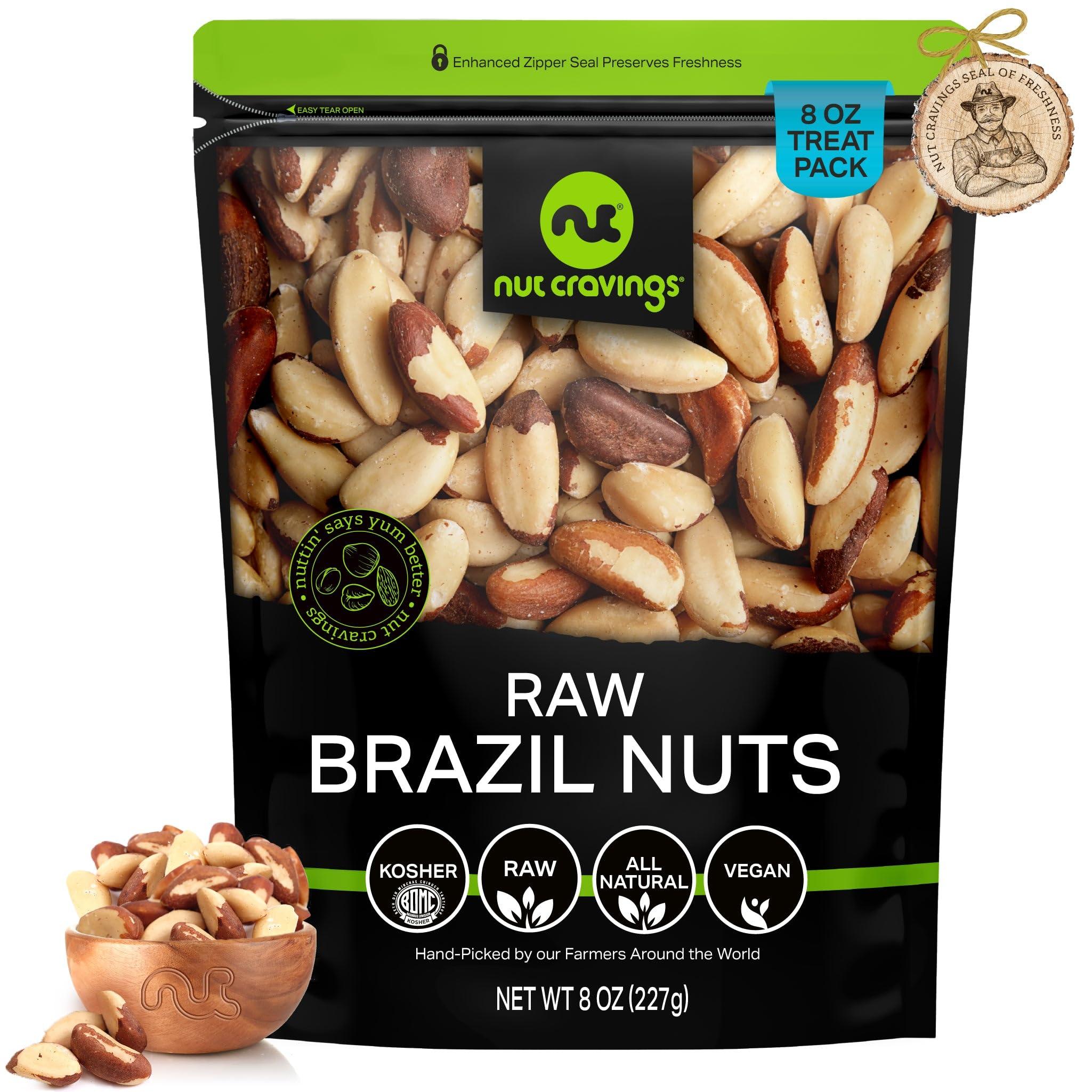 Nut Cravings NUT CRAVINGS - Raw Brazil Nuts, Unsalted, No Shell, Whole, (8oz - 1 Pack) Bulk Nuts Packed Fresh in Resealable Bag - Kosher Healthy Snack, Natural Keto Vegan -