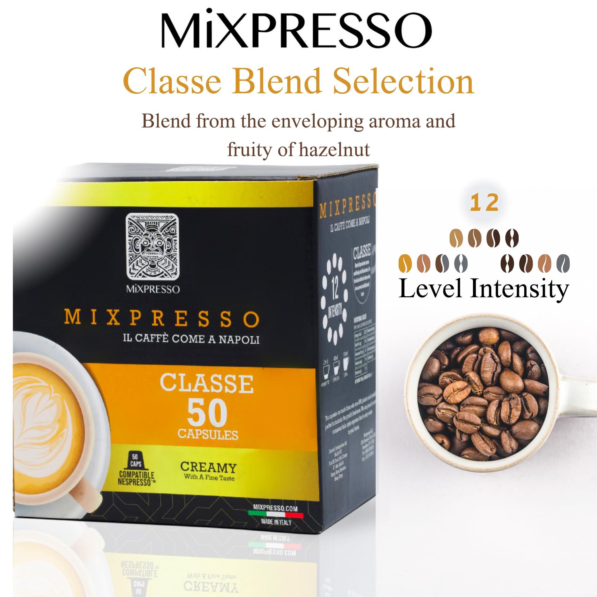 Mixpresso Nespresso Capsules (Compatible) - Coffee from Italy - by Mixpresso (50 Capsules, Classe: Medium) Bundle With Coffee Decaf Espresso Capsules Single Cup Coffee Pods 100% from Italy, Dark Roast 80% Arabi