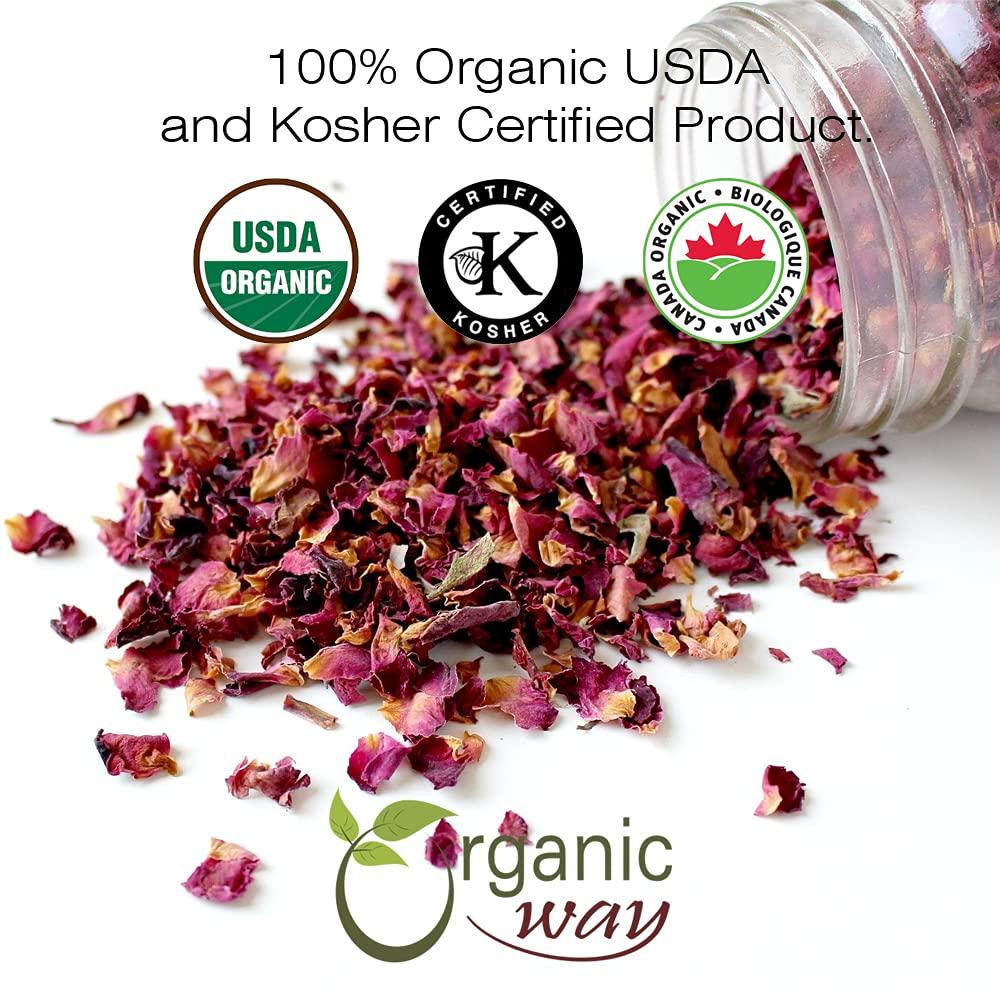 Organic Way Organic Way Rose Petals Dried (Rosa Centifolia) - Pure, Edible & Fragrant for Tea | Organic & Kosher Certified | Raw, Vegan, Non GMO & Gluten Free | USDA Certified | Origin - India (1/2LBS / 8Oz)
