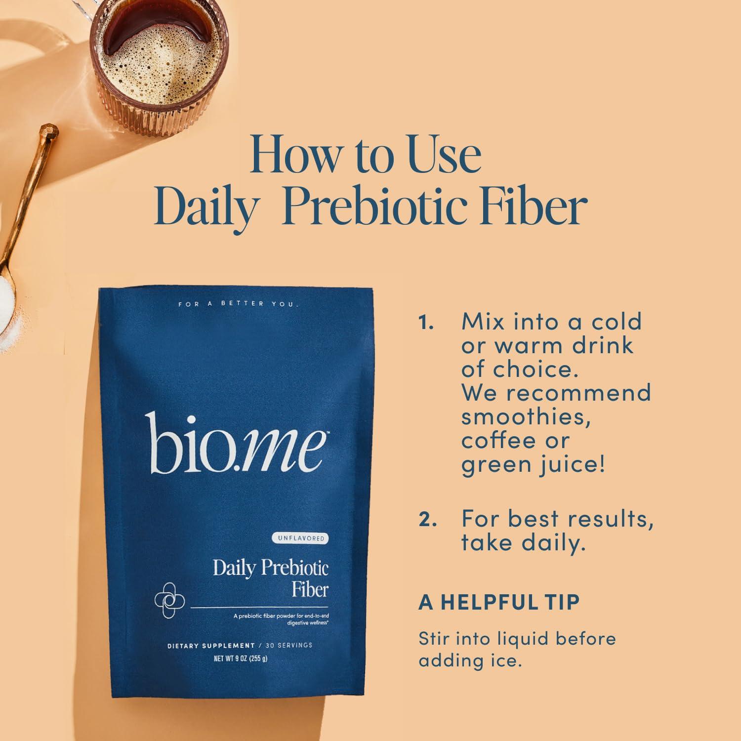 Bio.me Daily Prebiotic Fiber - Fiber Supplement Powder for Digestive Health & Gut Health - Fiber Powder Unflavored Prebiotics, Non-GMO Dietary Fiber, Gluten & Sugar Free Soluble Fiber Supplements-30 Servings