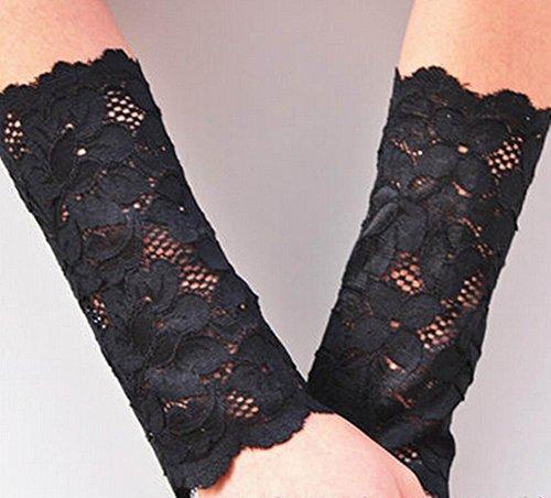 Black Temptation 1 Pair Stylish Lace Bracers Wrist Protector Black 15cm