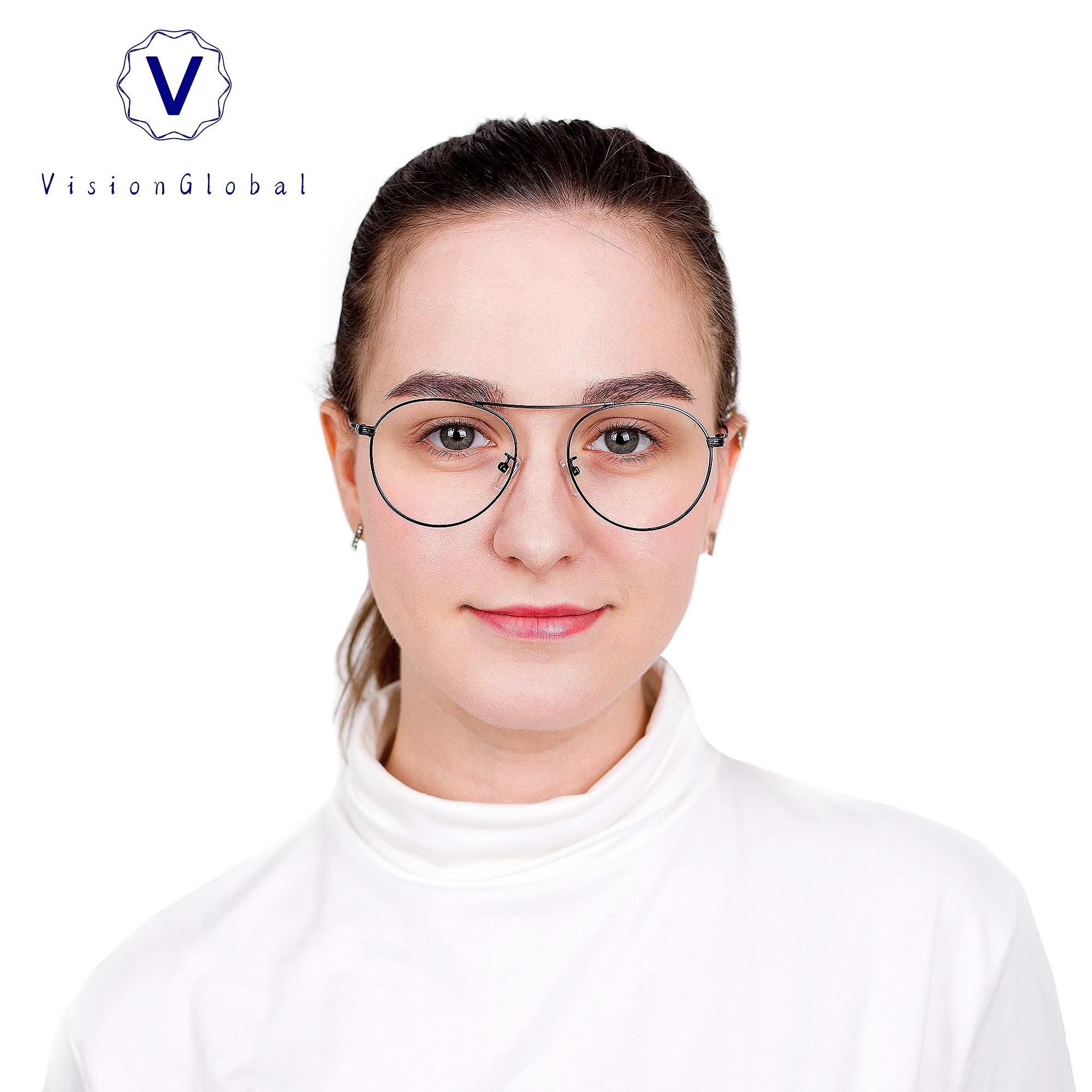 VisionGlobal VisionGlobal Blue Light Blocking Glasses for Women/Men, Anti Eyestrain, Computer Reading, TV Glasses, Stylish Oval Frame, Anti Glare (Black, 3.25 Magnification)