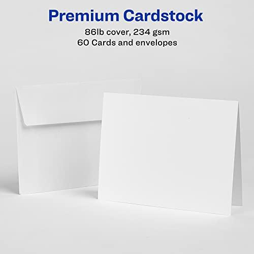 AVERY Avery Printable Note Cards with Envelopes, 4.25\" x 5.5\", Matte White, 60 Blank Note Cards for Inkjet Printers (08315)