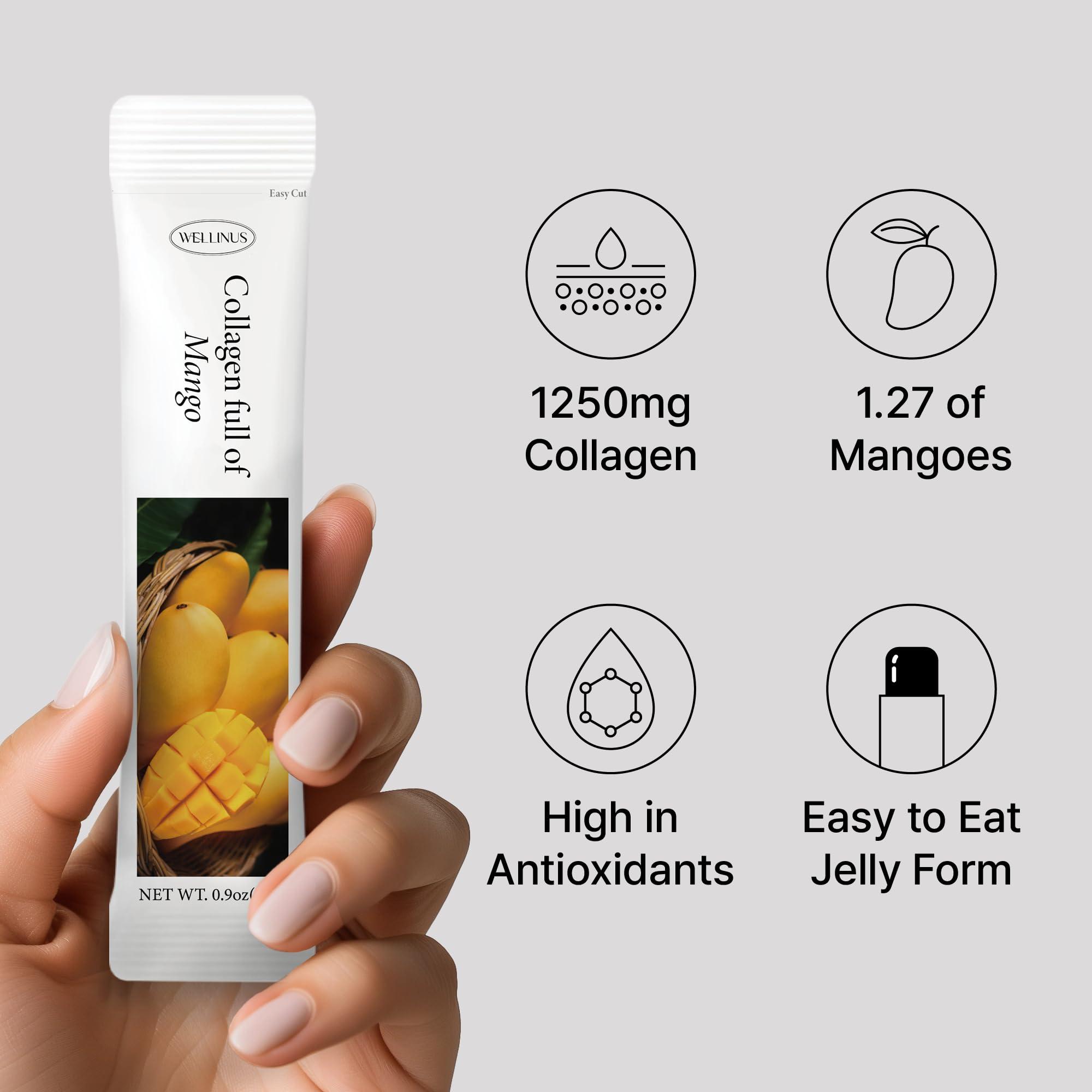 WELLINUS WELLINUS Korean Beauty Collagen Full of Mango, Jelly Stick, Marine Collagen, Fast Absorbing, Snack, Ultra-Low Weight Molecular Marine Collagen, HACCP Certified, 22.05 oz/Pack of 25
