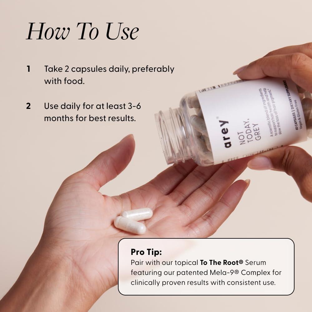 Arey Not Today, Grey Daily Hair Supplement | Slows Grey Hair Growth & Repigment | Promotes Healthier, Thicker Hair | Biotin, B +D Vitamins & Proprietary Complex | Vegan & Gluten Free (1 Month Supply)