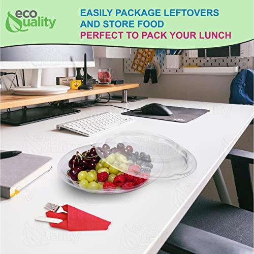 EcoQuality 64oz Salad Bowls To-Go with Lids - Crystal Clear Plastic Disposable Wide Salad Containers | Airtight, Lunch, Salads, Parfait, Fruits, Leak Proof, Airtight, Fresh, Meal Prep | Rose Bowl Container (75)