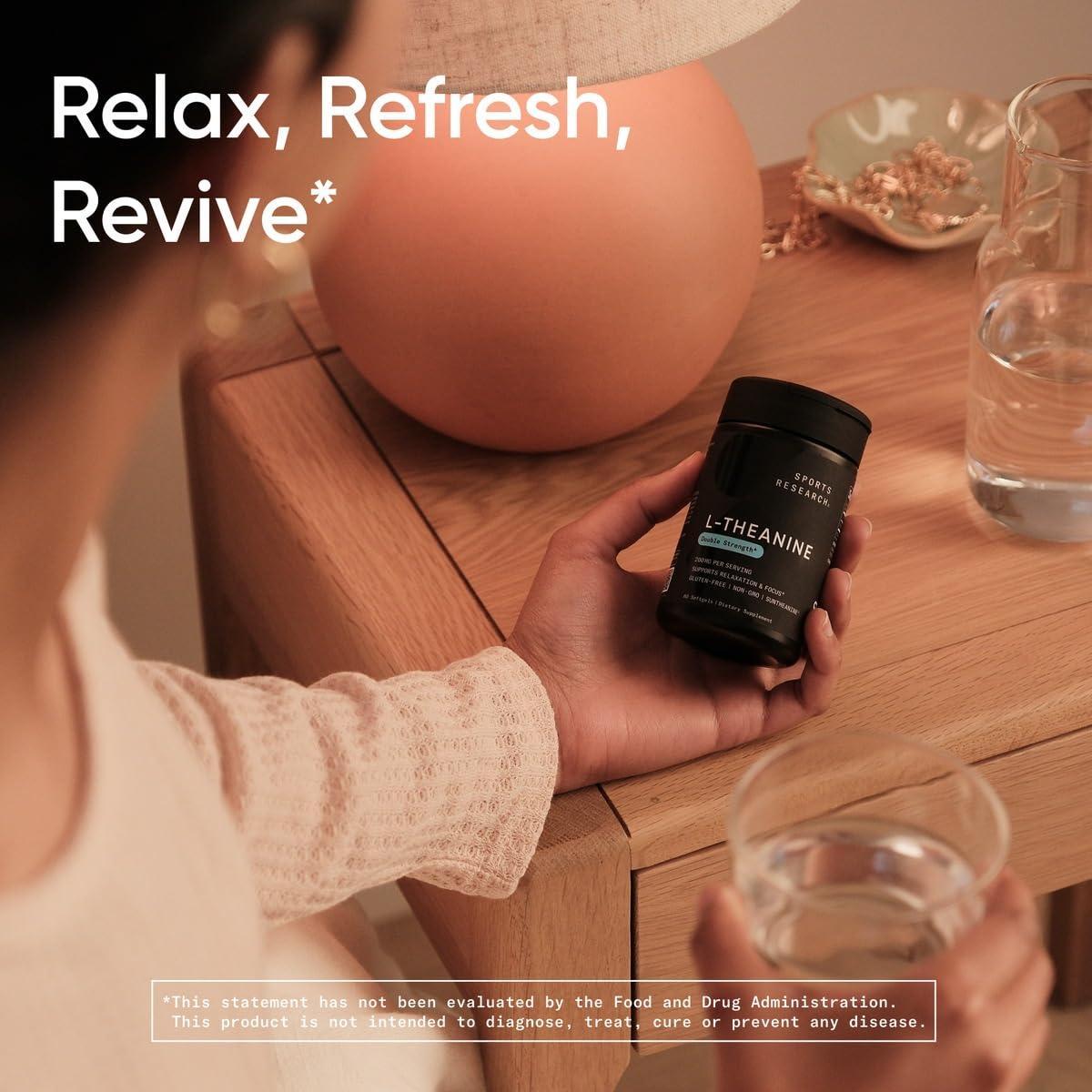 Sports Research Sports Research L-Theanine 200mg with Organic Coconut Oil | Suntheanine Supplement for Focus, Relaxation & Alertness | Double Strength, Non-GMO & Gluten Free