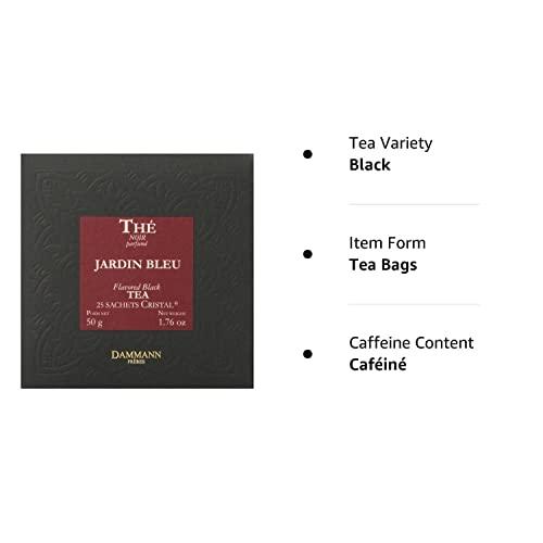 Dammann Freres Dammann Freres Sachets, Jardin Bleu Tea Bags, Premium Gourmet French Black Tea, Blend Strawberry, Rhubarb Flavors, 25 Count (Single Pack)