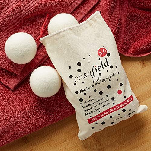 Casafield Casafield Wool Dryer Balls Set of 6, Extra Large Organic Handmade 100% New Zealand Wool, Natural Laundry Fabric Softener
