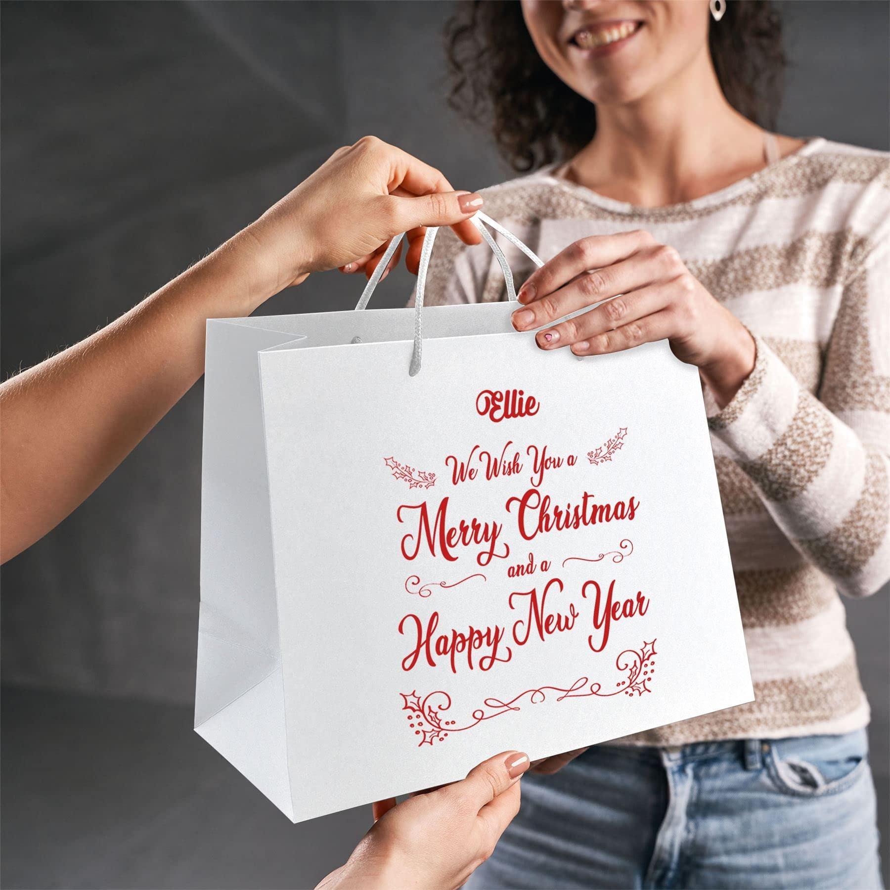 Bang Tidy Clothing Bang Tidy Clothing Personalized Christmas Gift Bags - Paper with Rope Handles - Recyclable Xmas Gift Bag - BB-XMAS-02-WHITE-M - White - M