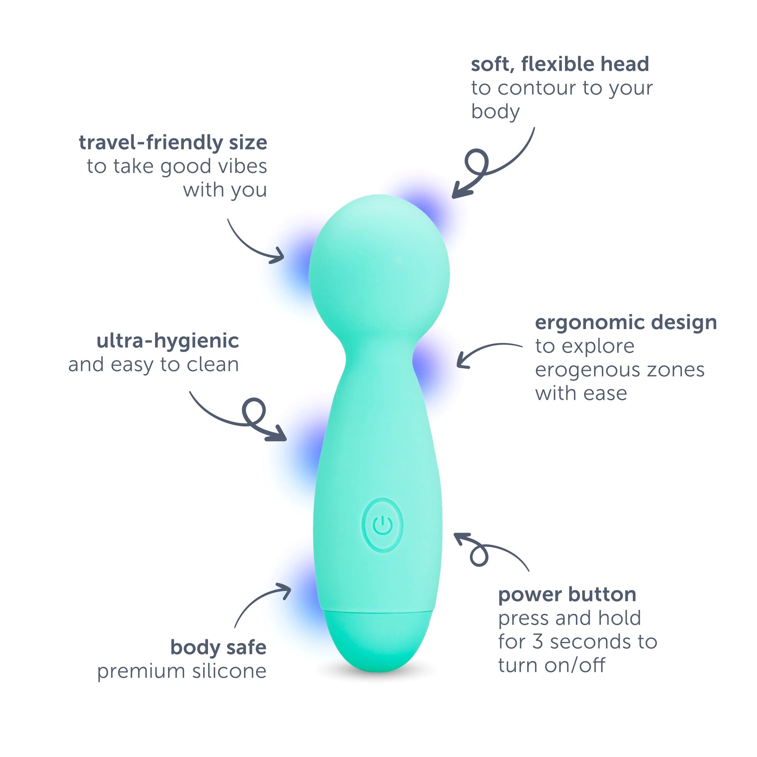 plusOne plusOne Travel Vibrating Wand, Massage Stick, Body-Safe Silicone, Waterproof, Personal Massager with 10 Vibration Settings, Teal