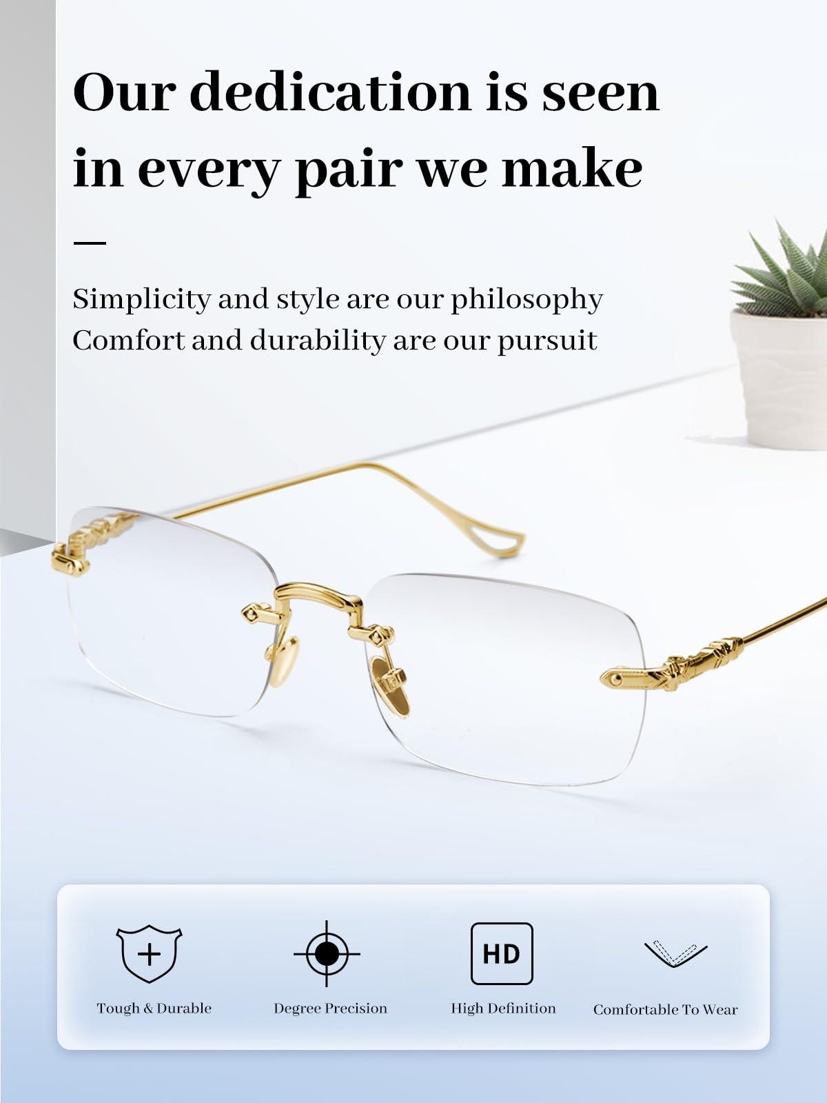 LUFF LUFF Frameless Reading Glasses for Women Men,Rimless Readers Blue Light Metal Classic Computer Eyeglasses Anti Eyestrain