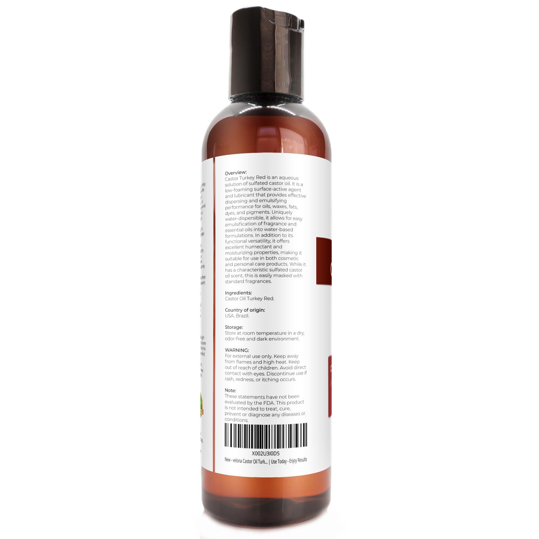 velona velona Castor Oil Turkey Red 4 oz | 100% Pure and Natural Carrier Oil | Cold Pressed | Hair, Body and Skin Care | Use Today - Enjoy Results