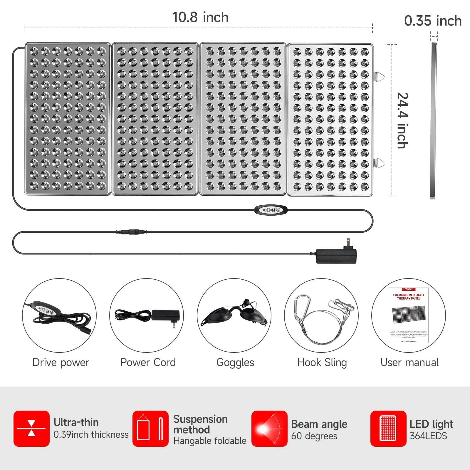 Profey LED-Red-Light-Therapy-Device - 48W LED Panel Deep 660nm and Near-Infrared 850nm LED Light Combo for Skin Beauty, Pain Relief of Muscles and Joints