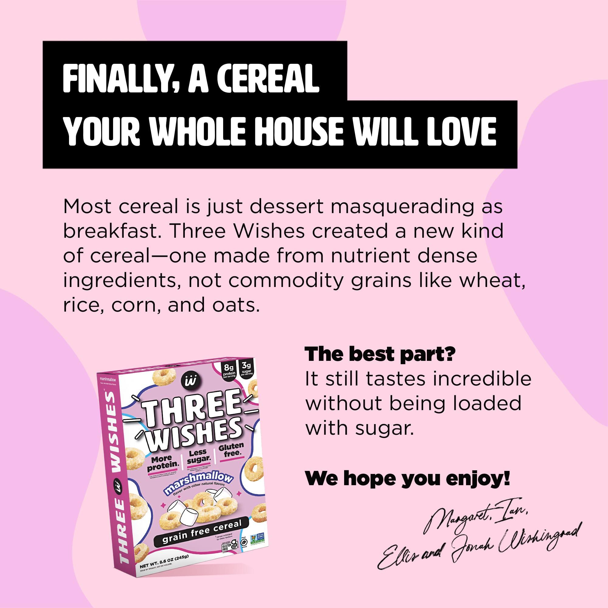 Three Wishes Protein and Gluten Free Breakfast Cereal by Three Wishes (3-Pack) - Marshmallow 8g of Protein and 3g of Sugar Snack - Kosher, Grain-Free, Dairy-Free, Vegan and Peanut-Free - Non-GMO