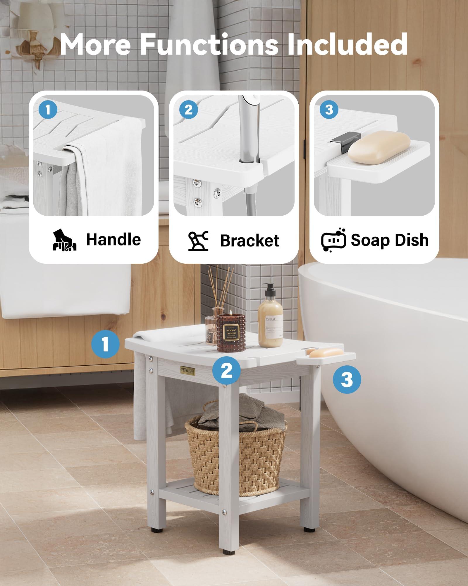 YEFU Elderly Shower Chair for Inside Shower: Shower Stool Waterproof Plastic White Small for Shaving Legs Bathtub Small Spaces - Shower Bench Seat for Adults Seniors Disabled