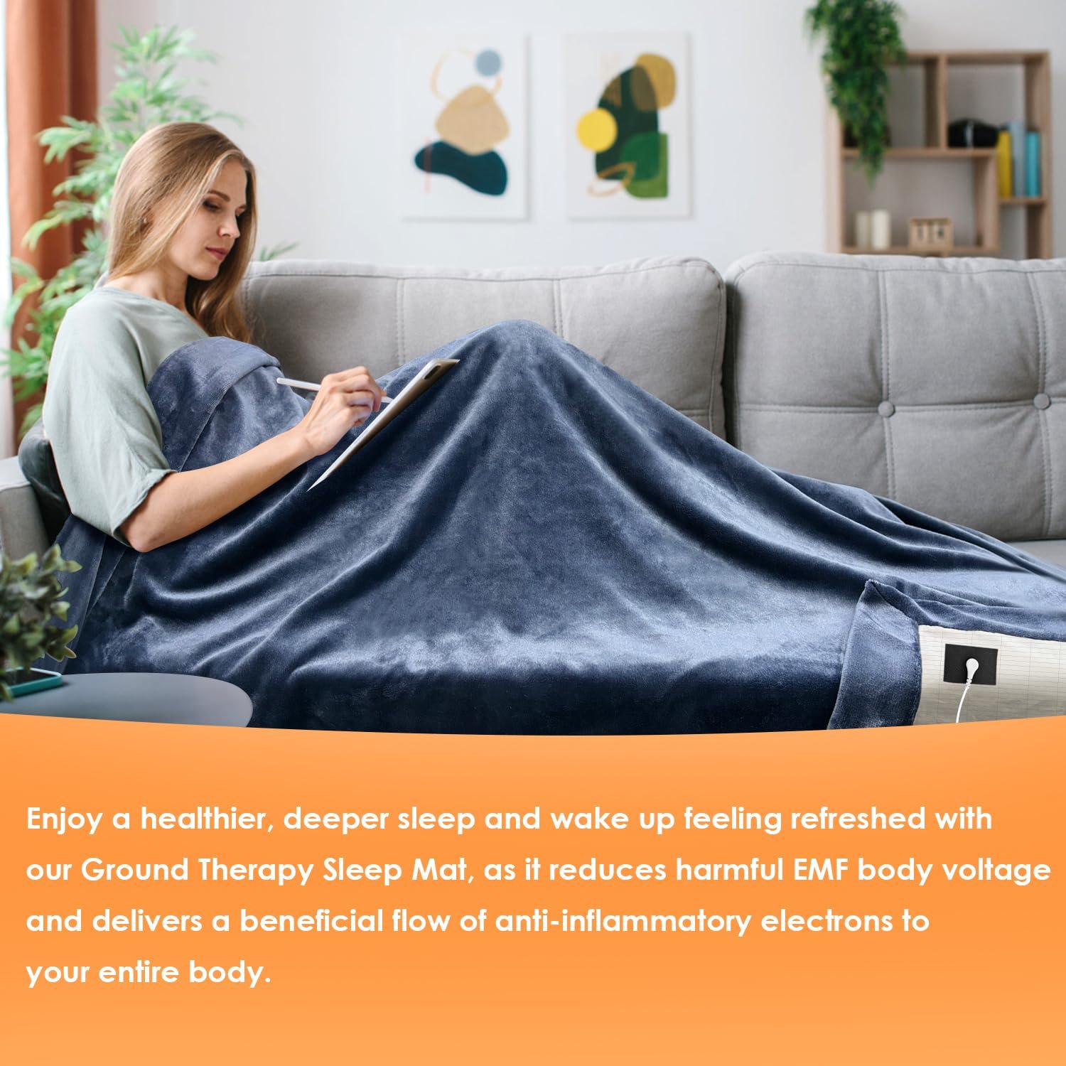 ibowee Grounding Blanket/Bed Sheet for Better Slepping, 55 * 80 inch, Grounded Throw Kit with Silver Fiber, Grounding Bed Sheet in 2 Usage Ways (Dark Blue)