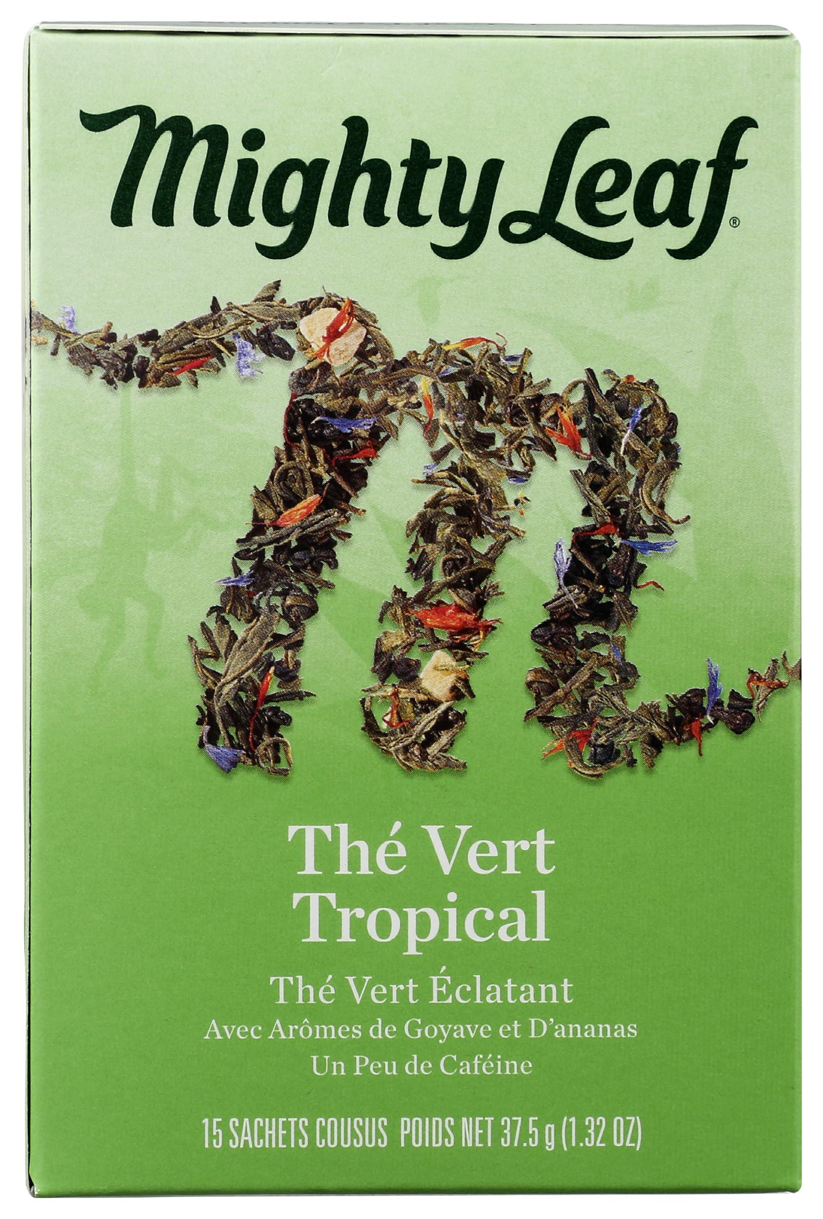 Mighty Leaf Mighty Leaf Tea, Green Whole Leaf Tea Bags - Green Tea Tropical - Light Caffeine - Blended with Pineapple, Guava & Tropical Fruit Flavors - 15 Count