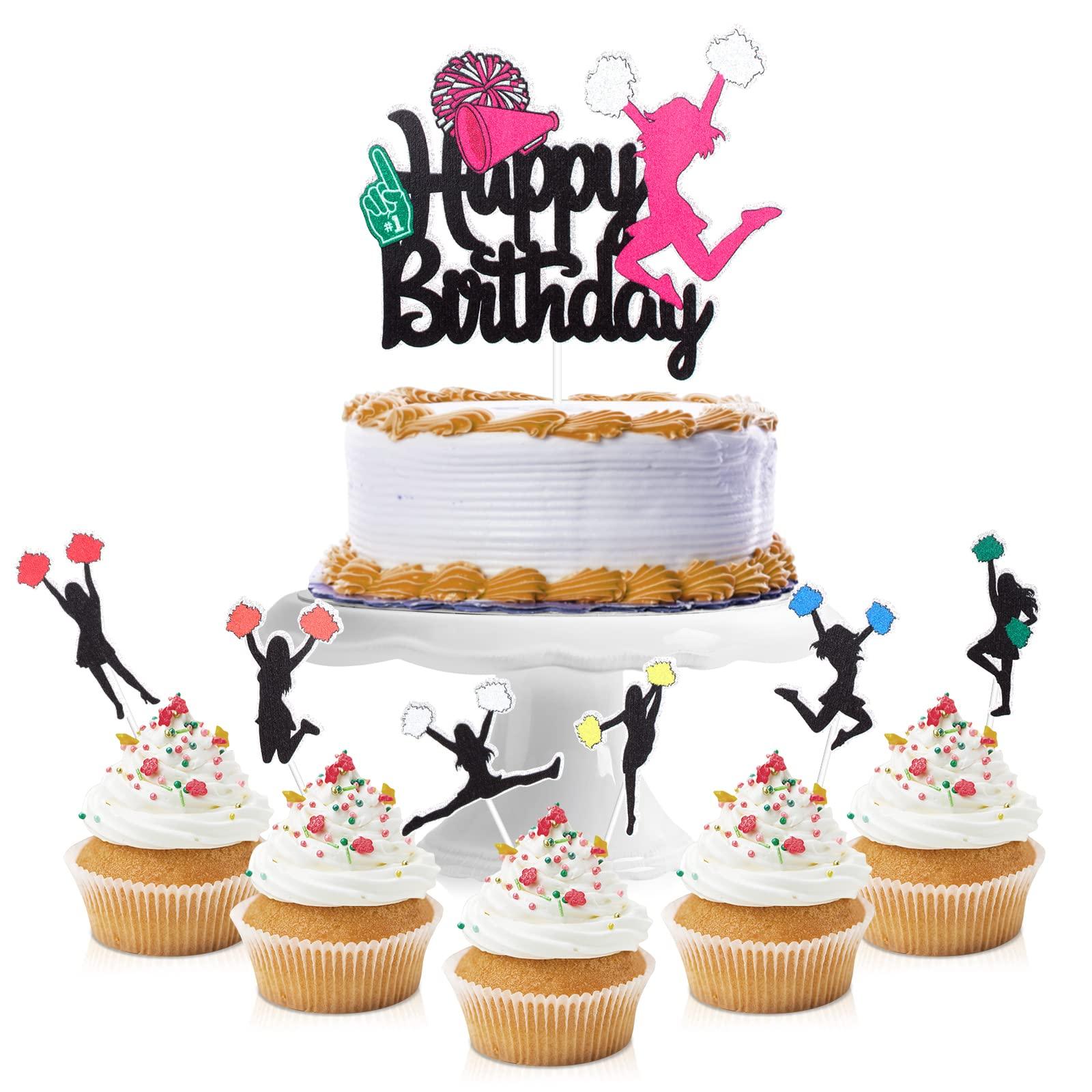 LHCING 7 pcs Cheerleader Happy Birthday Cake Topper - Cheerleading Game Girl\'s Cheer Dance Party Decorations - Gymnastics Birthday Party Supplies