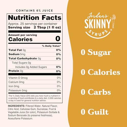 Jordan\'s Skinny Mixes Jordan\'s Skinny Syrups Sugar Free Coffee Syrup, Pineapple Upside Down Cake Syrup Flavor, Zero Calorie Flavoring for Latte, Protein Shake, Cocktail & More, Keto Friendly, 25.4 Fl Oz, 1 Pack