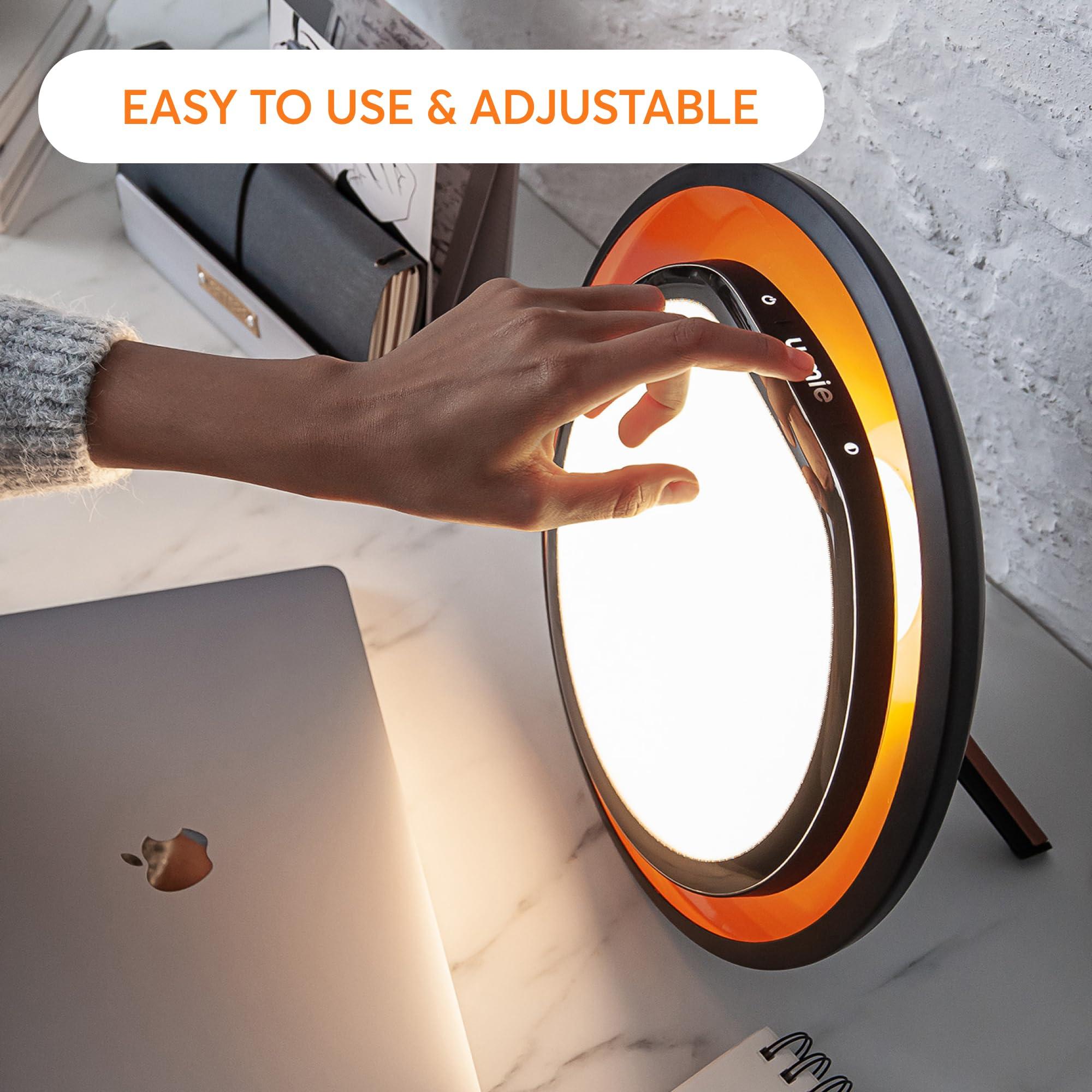 Lumie Lumie Halo | 10,000 Lux Light Therapy Lamp for Winter Blues Relief, Mood Boost, and Energy | Adjustable Brightness and Color Temperature | Simulates Natural Sunlight | Black/Copper