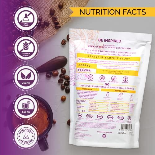 Grateful Earth Grateful Earth Mushroom Coffee, Coconut Instant Coffee with Cinnamon, Turmeric, Lions Mane Mushrooms, L-Theanine, Chaga, Super Brain Blend For Energy & Immune Support, Dairy & Gluten Free, 20 Packets
