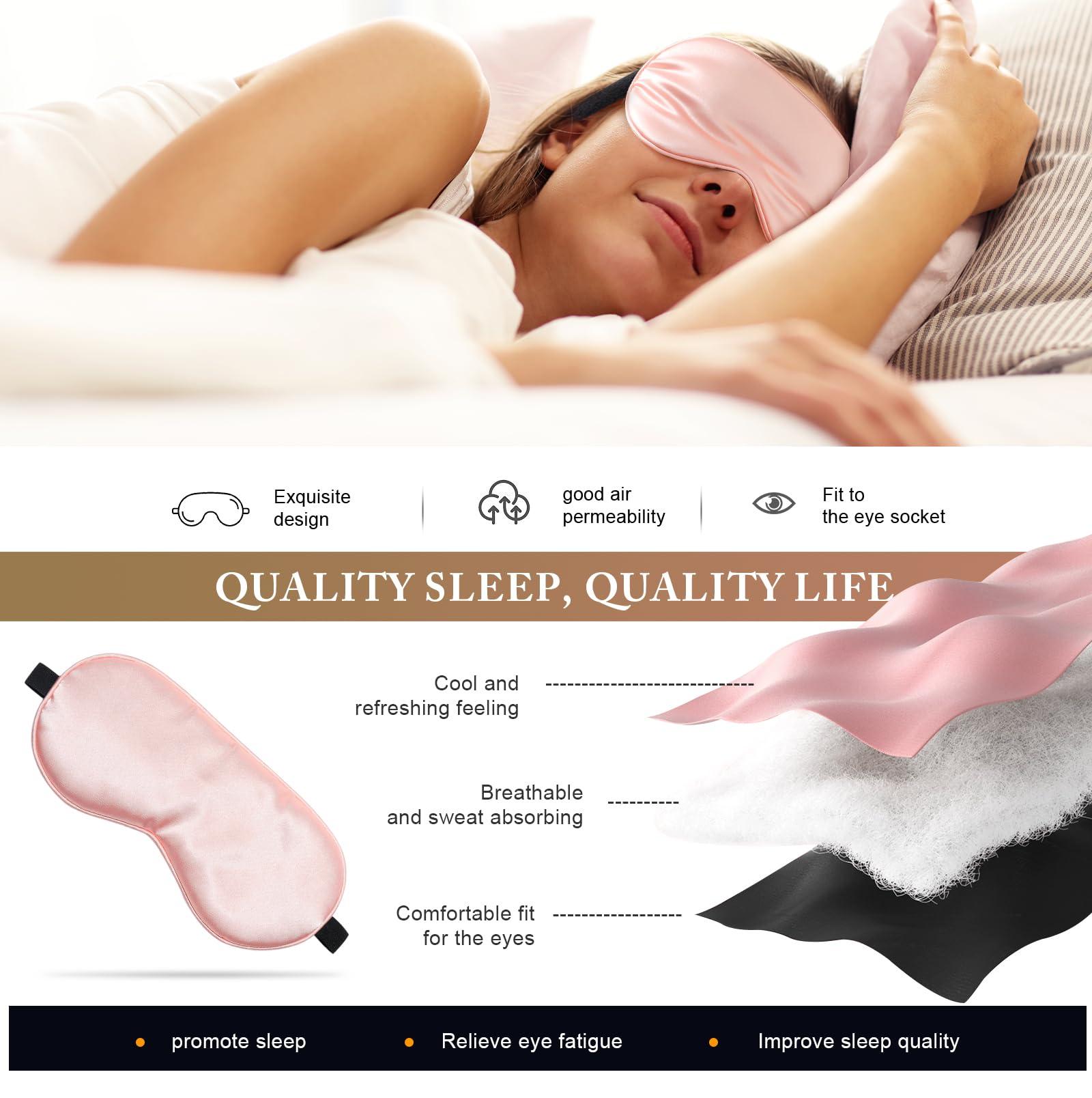 Uaszdau Sleep Mask Silk Eye Mask for Sleeping, Super Soft Blackout Eye Mask for Women Men, Side Sleeper Eye Covers for Sleeping with Adjustable Straps, Travel Eye Mask, 3 Pack