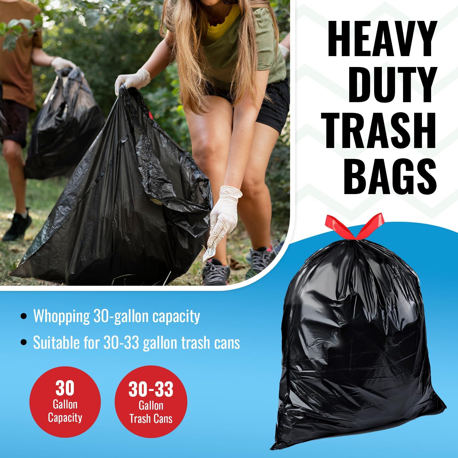 LIMELINEN LIMELINEN 30 Gallon Garbage Trash Bags, 400 Count, 1.2 mil Extra Thick Trash Bags with Drawstring Closure, Leak and Odor-Resistant Large Plastic Bags For Office, Home, Hospital, Big Waste Binst