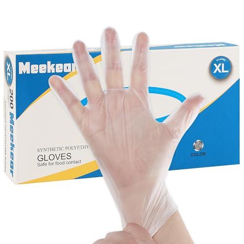 Meekear Meekear Food Prep Disposable Gloves, TPE Clear Latex-Free Food Safe Cleaning Gloves, BPA Free, Powder Free, Oil Tight (200, X-Large)