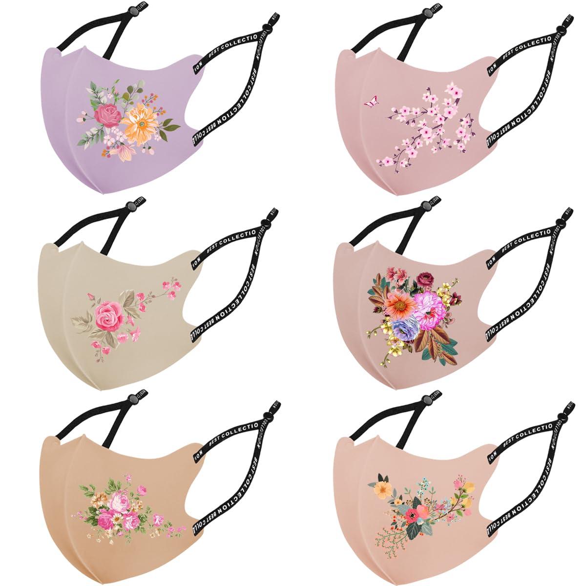 OMG Decor OMG Decor Reusable and Washable Face Masks,Adjustable Ice Silk Cloth Mask,Beautiful Flower Pattern Cloth Face Mask,Pack of 6,S7