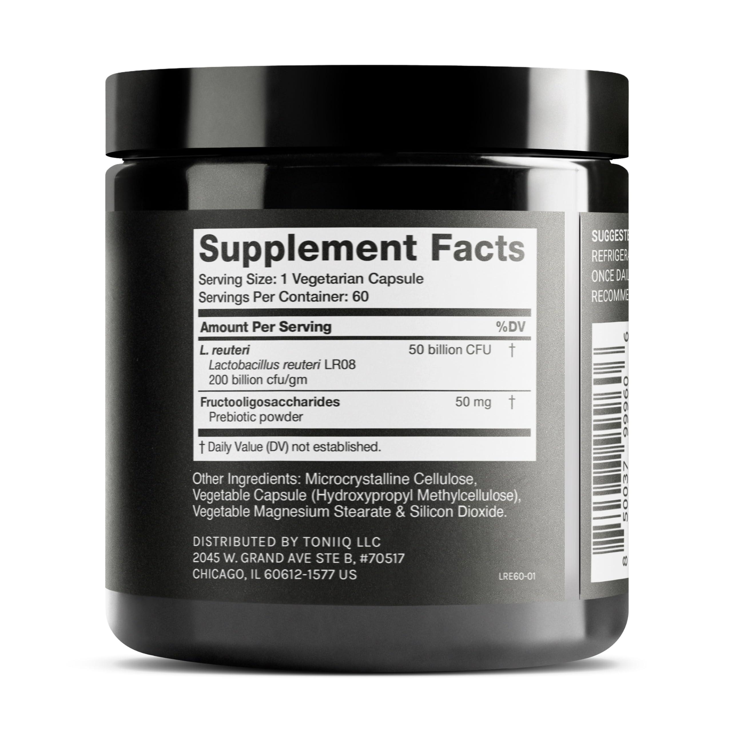 Toniiq Toniiq 50 Billion CFU Lactobacillus Reuteri Probiotic 50mg per Serving - L Reuteri Probiotics - Highest CFU Count Lactobacillus Reuteri Probiotic - 60 Vegetarian Capsules - 60 Servings