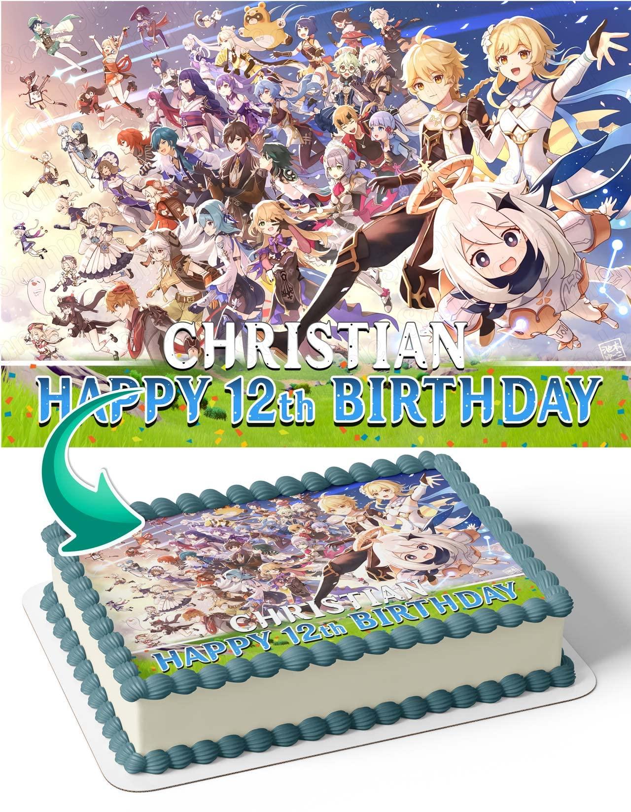 Cakecery CAKECERY Genshin Impact JK Edible Cake Image Topper Personalized Birthday Cake Banner 1/4 Sheet