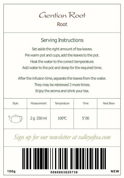 Valley of Tea Gentian Dried Root Organic Quality - Genetian Roots - Long Dan Cao - Dried Gentian Root Tea Gentian Tea Gentian Root Herb Organic Gentian 100g