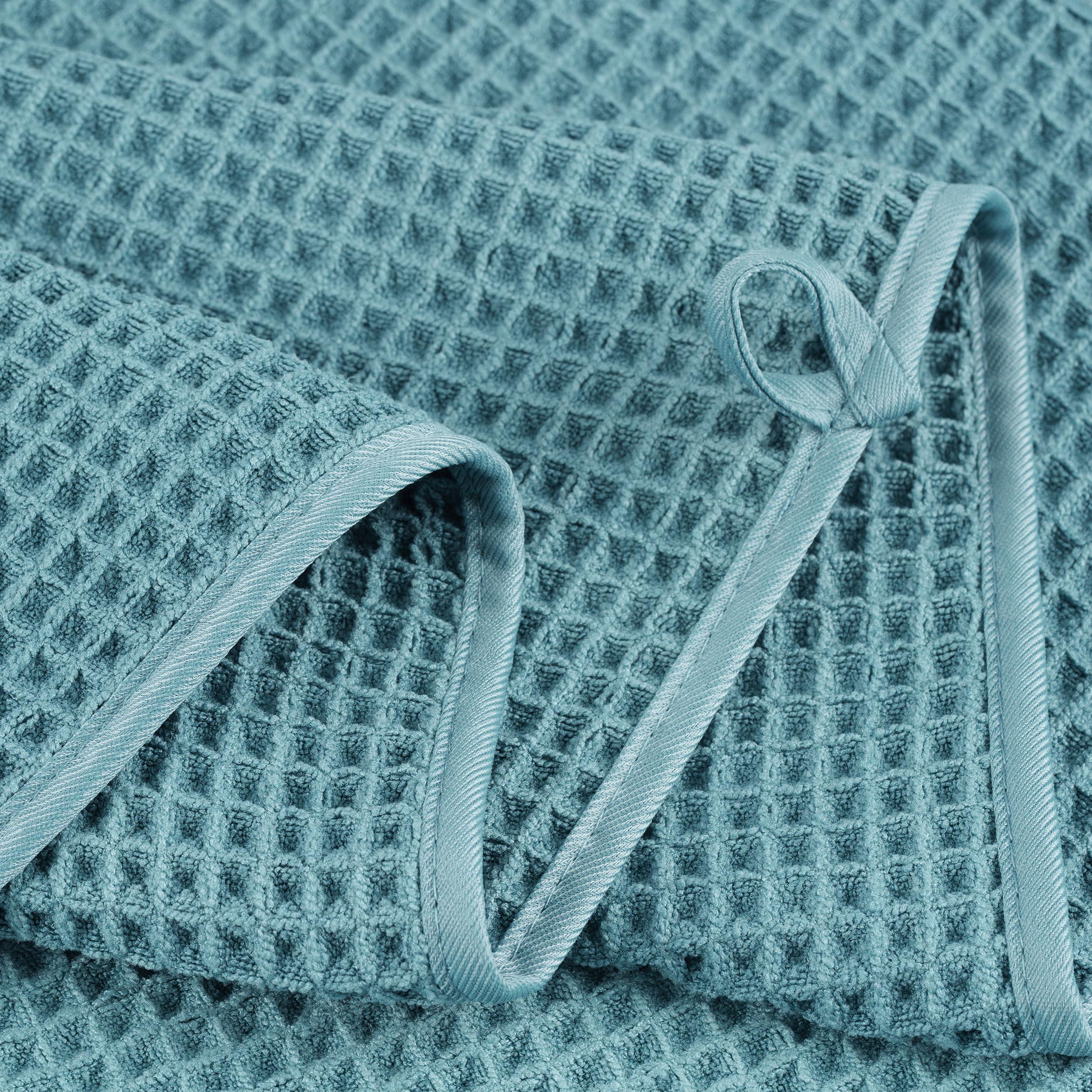 POLYTE POLYTE Microfiber Oversize Quick Dry Lint Free Bath Towel, 60 x 30 in, 4 Pack (Green, Waffle Weave)