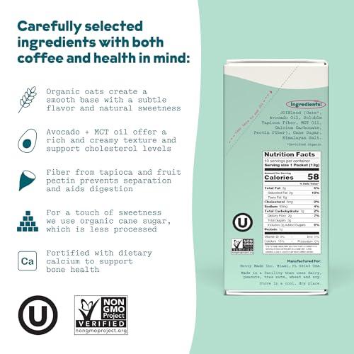 JOI Oat Milk Coffee Creamer, Sweetened 10ct Carton by JOI - Superfood, Vegan, Dairy Free, Plant Based, Kosher, Shelf-Stable, Barista, Fortified with Calcium. Use in Coffee or Protein Shakes. Single Serve.