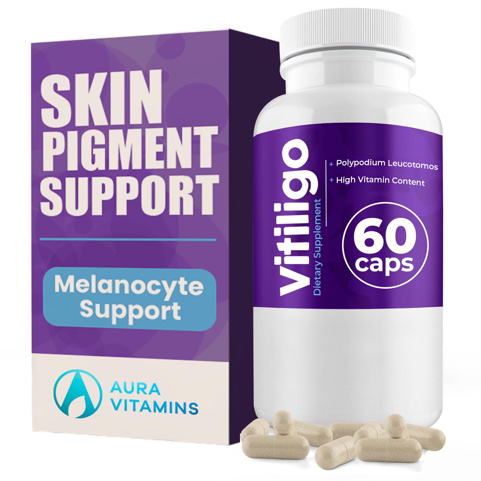 AURA VITAMINS AURA VITAMINS - Vitiligo Capsules 60 Count | 1 Month | Improve Skin Pigmentation Support and Reduce White Spots | Effective Vitiligo Supplement | Natural Solution for White Spots on Skin. (1)