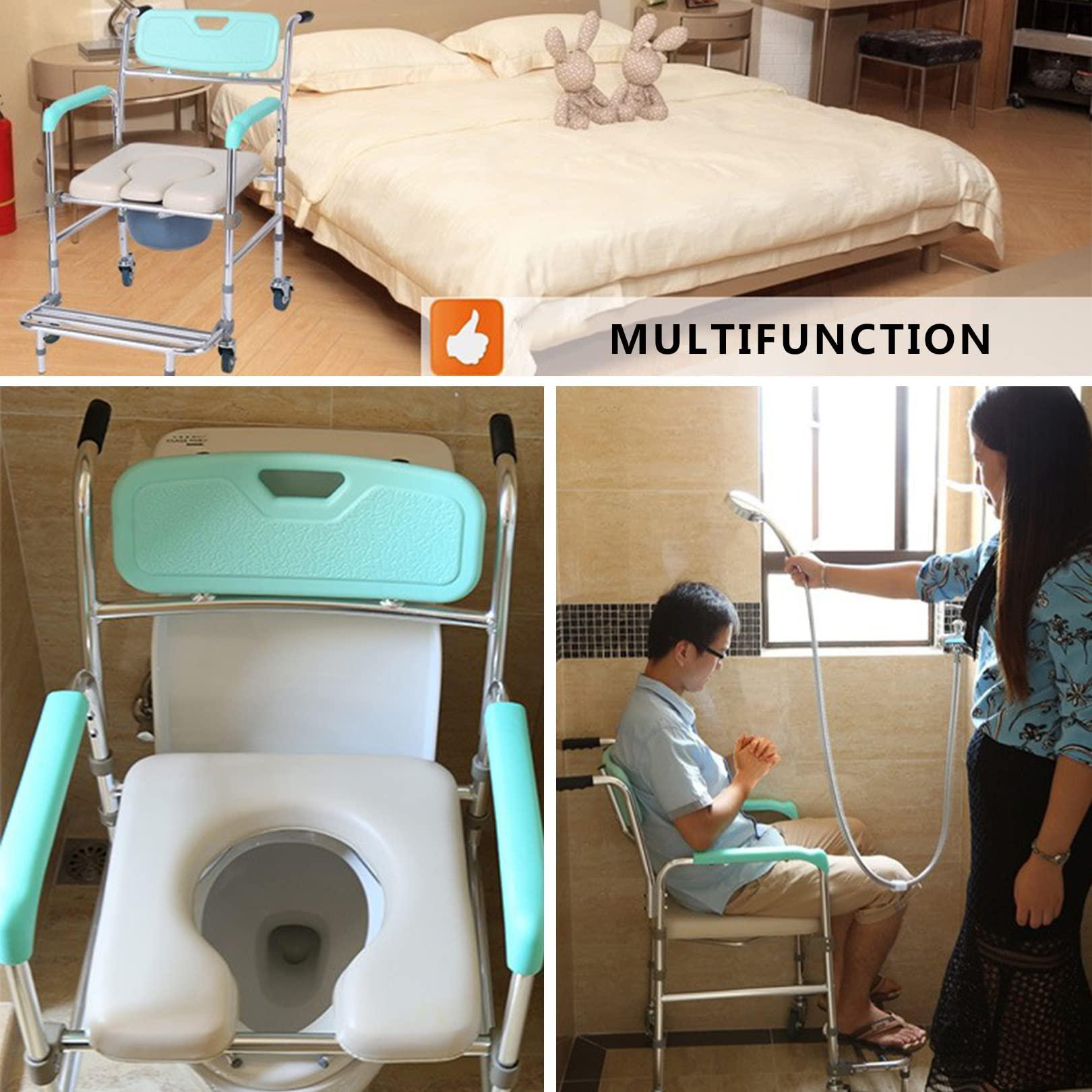 RAGGZZ Shower Chair Medical Bedside Commode for Seniors, Portable Potty Chair with Back and Arms, Raised Toilet Seat Adjustable Toilet Safety Frame Supports up to 330 LBS