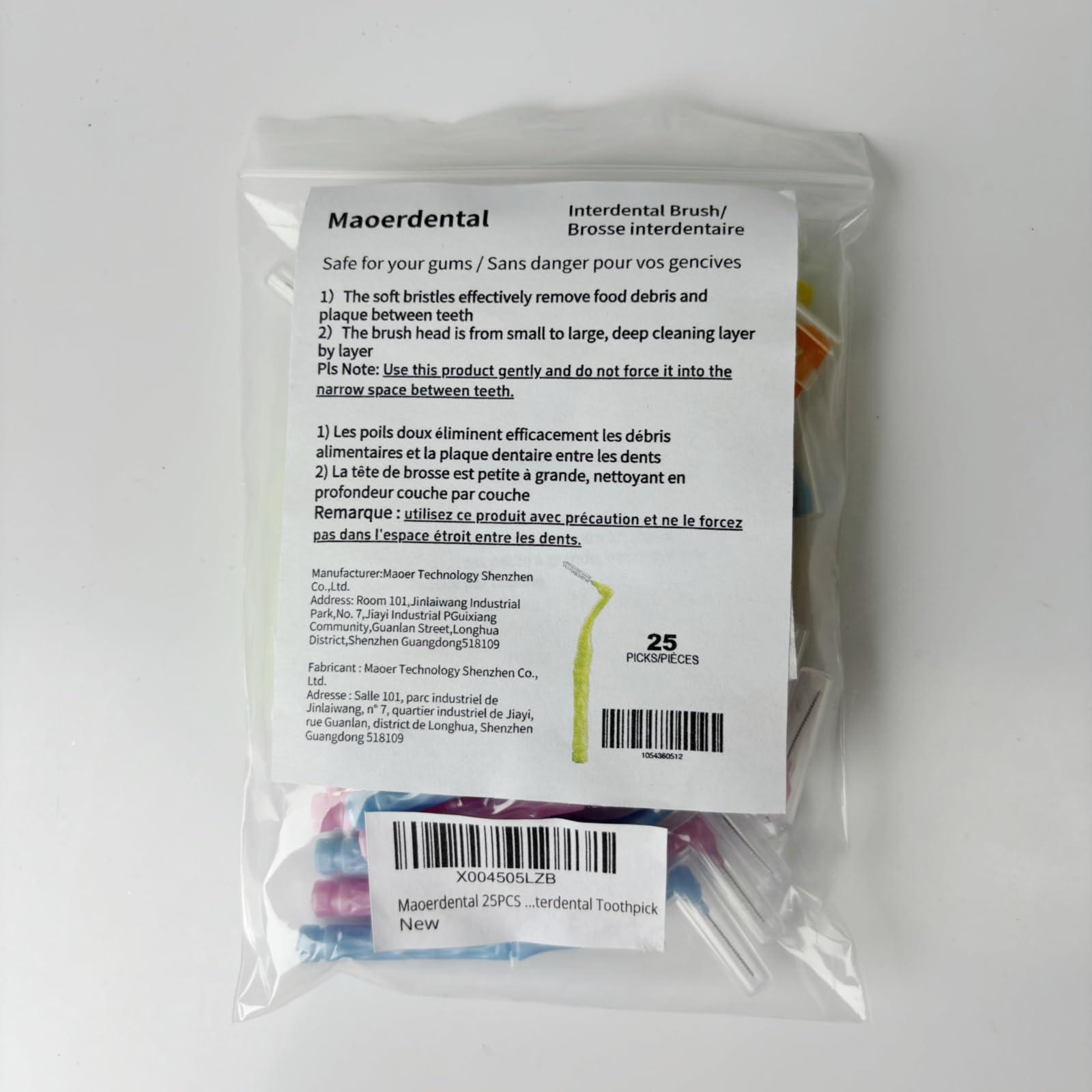 Maoerdental 50PCS L-Shaped Interdental Brushes Braces Toothbrush Short Handle,5 Different Sizes Dental Floss Brush Angled Interdental Toothpick