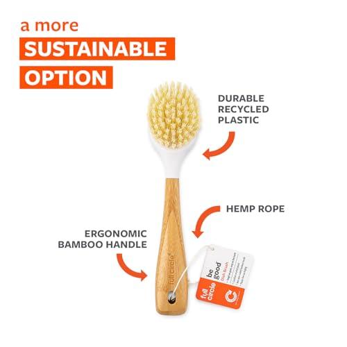 Full Circle Full Circle Be Good Bamboo Handle Dish Brush  Sustainable Kitchen Cleaning with Tough Bristles - Natural Dish Scrubber & Cast Iron Cleaner - Long Handle Brush for Dishes, Pots, and Pans, White