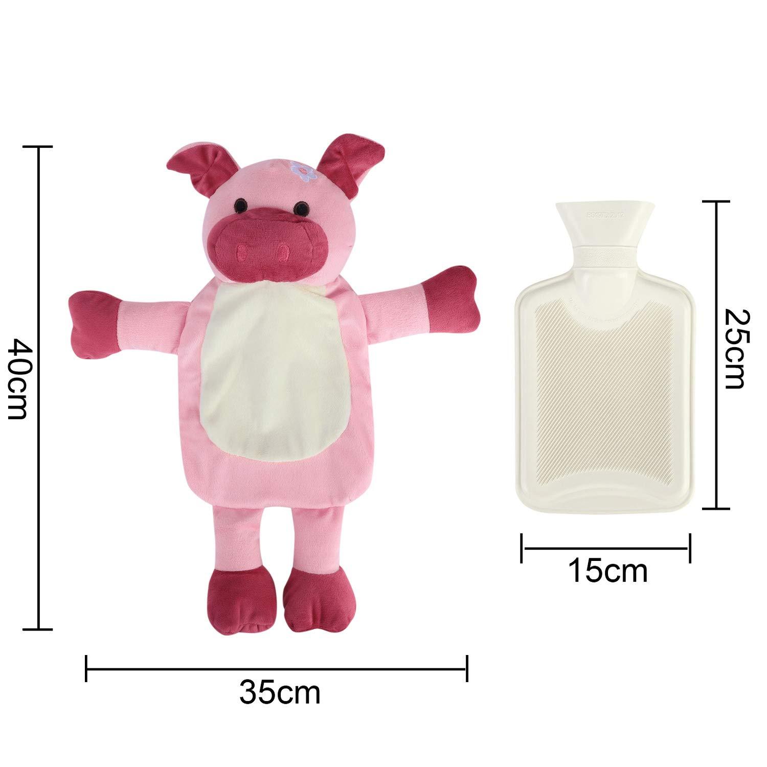 HAOZAIKEJI Hot Water Bottle with Plush Cover Cute Animal Hand Warmer Bottle 1 Liter Rubber Hot Water Bag for Kids Men Women