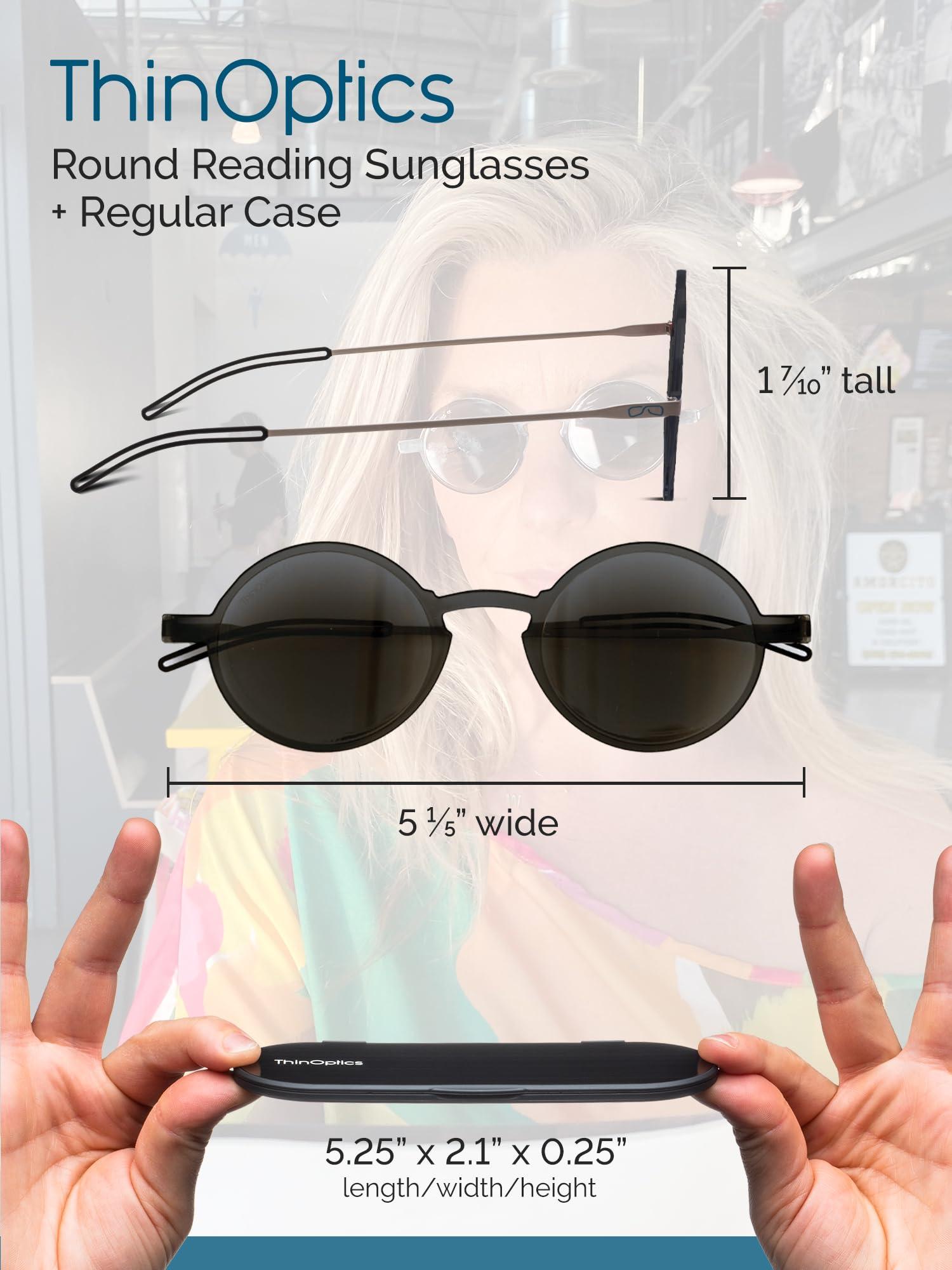 Always With You ThinOptics Bundle - Reading Glasses and Sunglasses with Cases - Ultra Thin, Durable, Lightweight - Round Black 2.5x