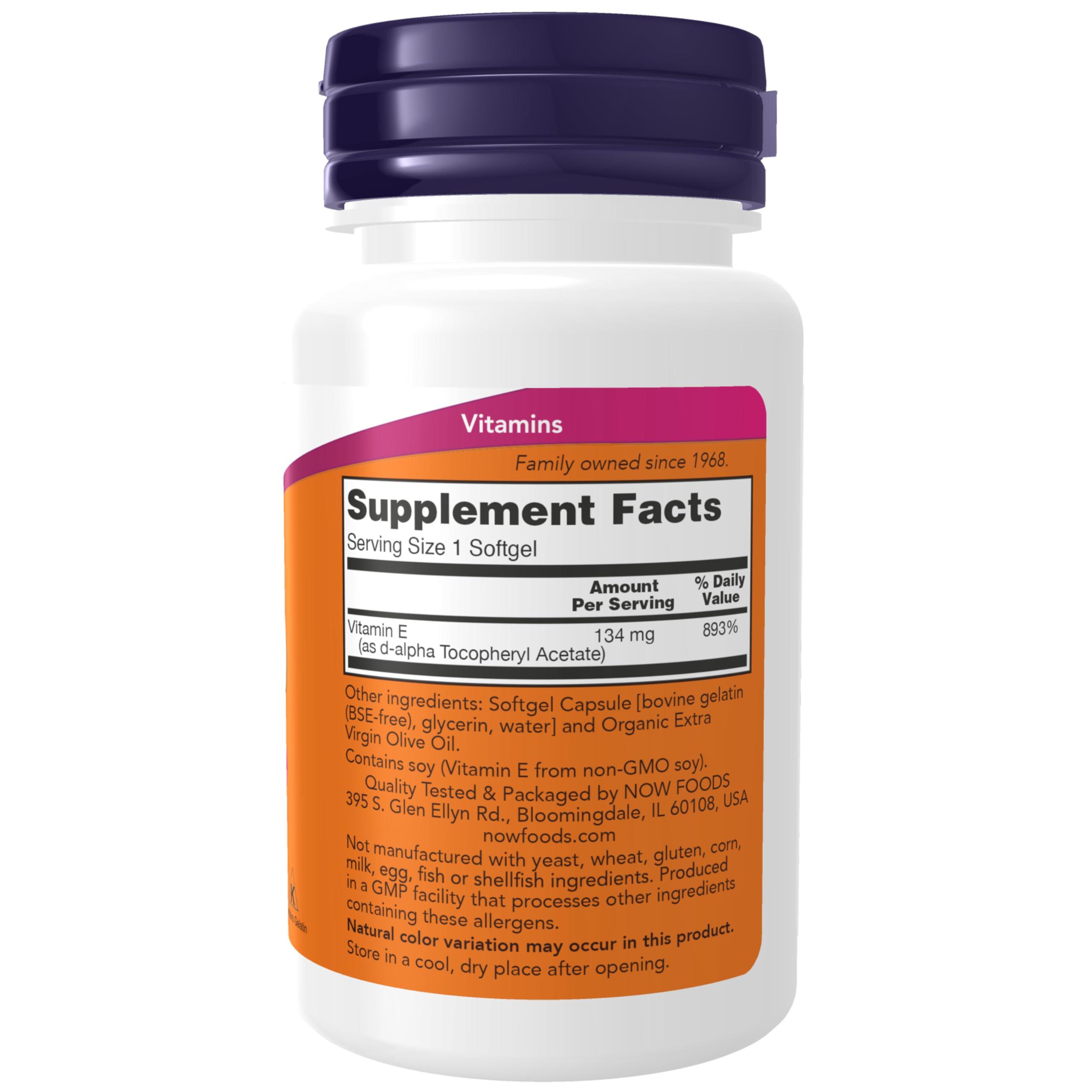 NOW Foods NOW Foods Supplements, Vitamin E-200 IU, D-Alpha Tocopheryl, Antioxidant Protection*, 100 Softgels