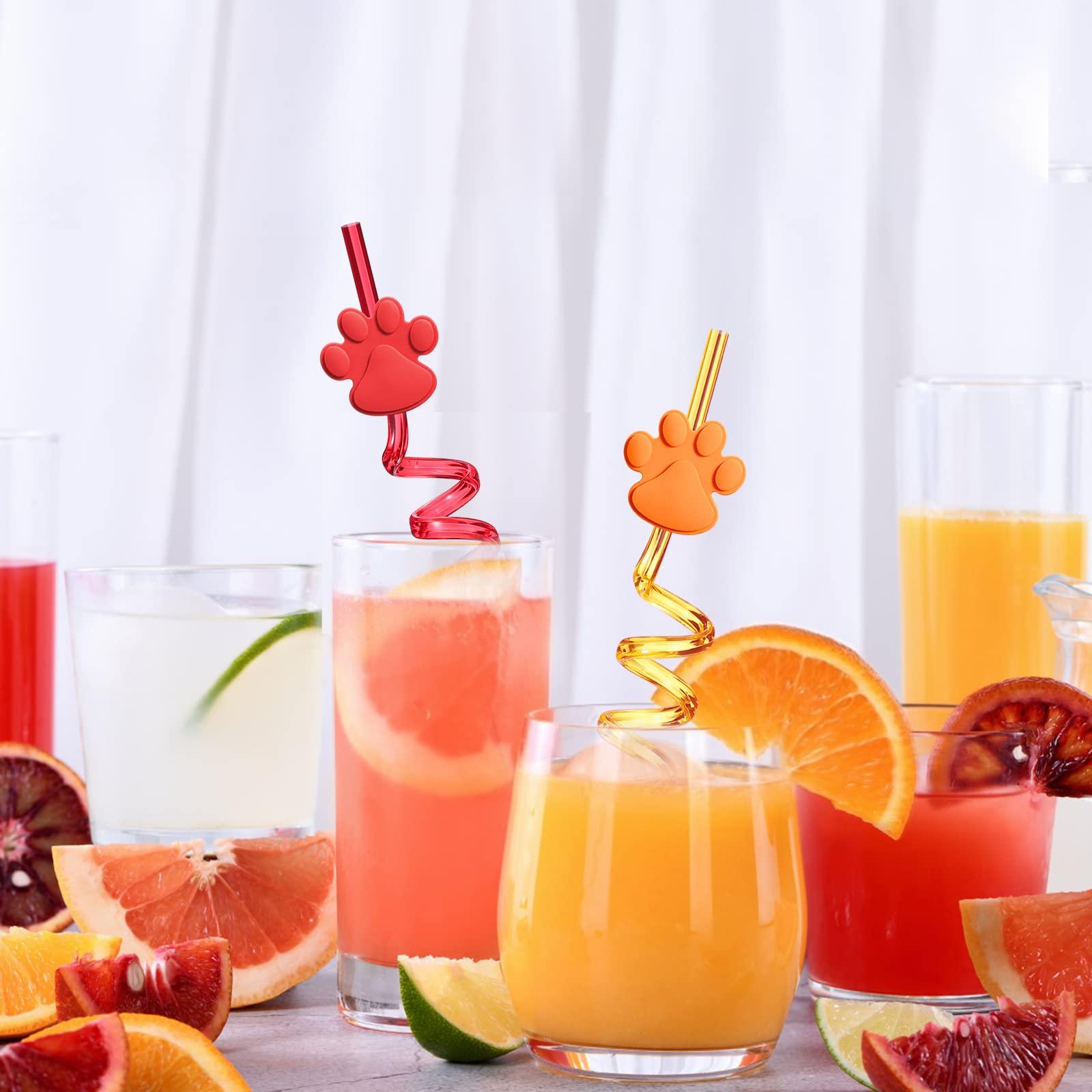 FZR Legend 24 Paw Birthday Party Supplies Paw Print Drinking Straws with 2 PCS Straws Patrol Cleaning Brush for Pet Dog Puppy Pals Cat Birthday Decorations Favors