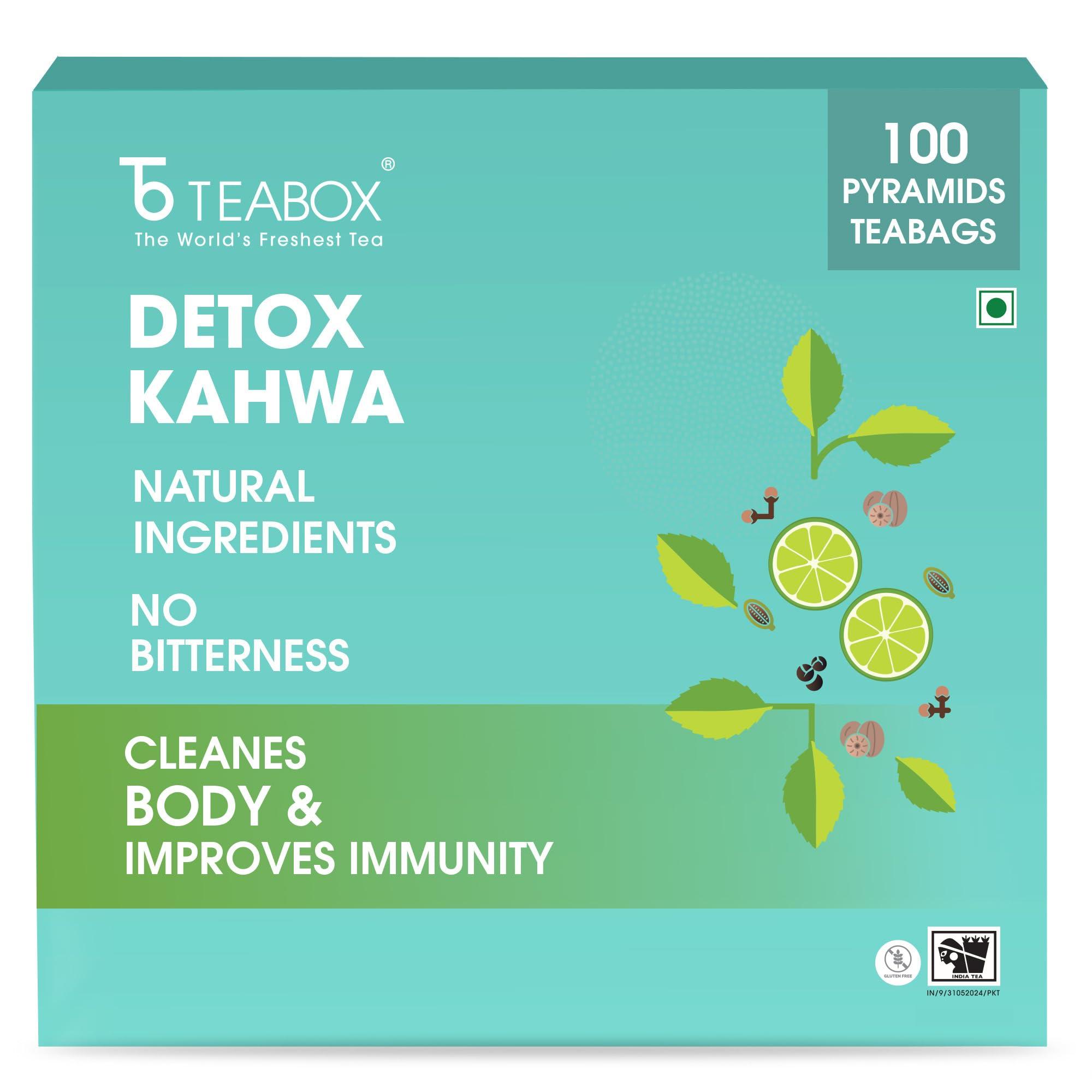 Teabox Teabox Detox Kahwa Green Tea Bags 100 pcs | For Natural Body Cleanse & Cold Relief | Made with 100% Indian Herbs & Spices