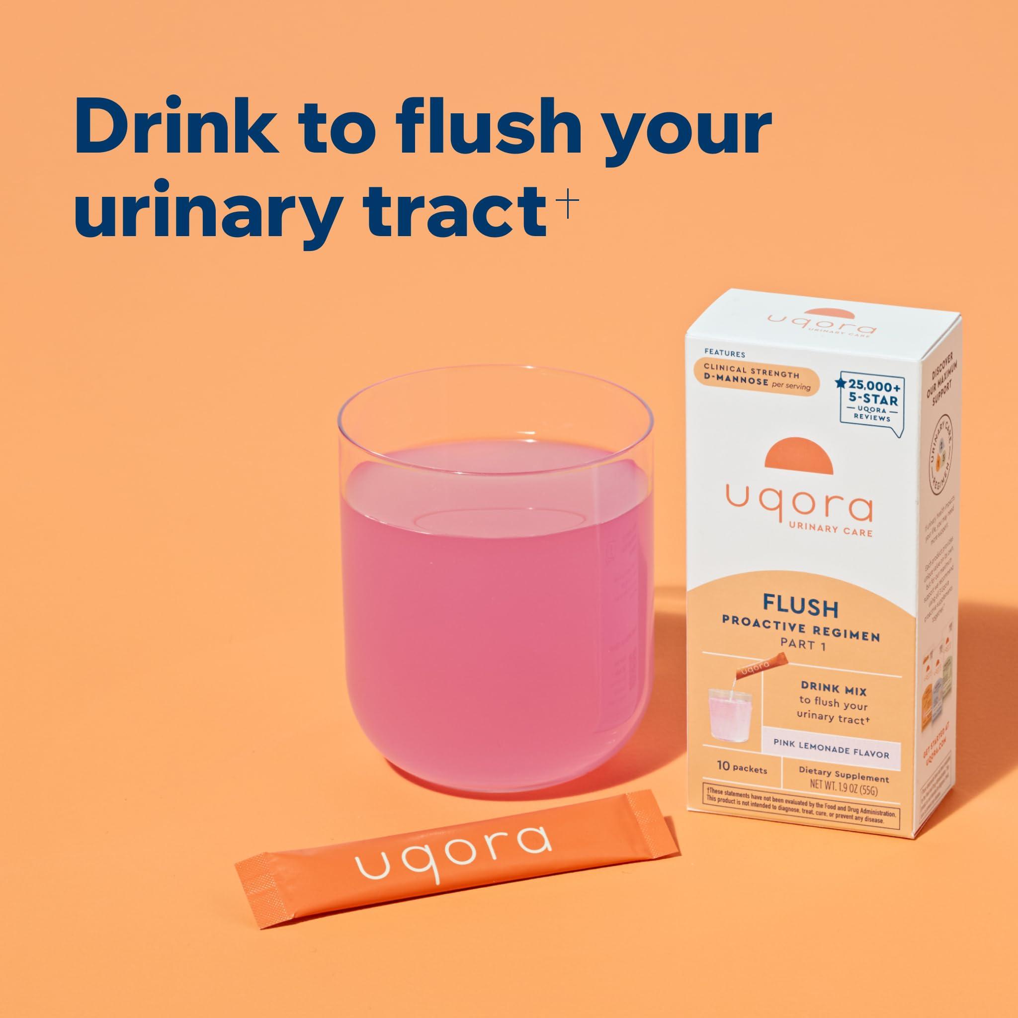 Uqora Uqora Flush - Urinary Tract* with D-Mannose, Vitamin C, Vitamin B6, Potassium, Magnesium & Calcium - Gluten-Free & Vegan - Pink Lemonade Flavor - 10 Packets (1 Pack)