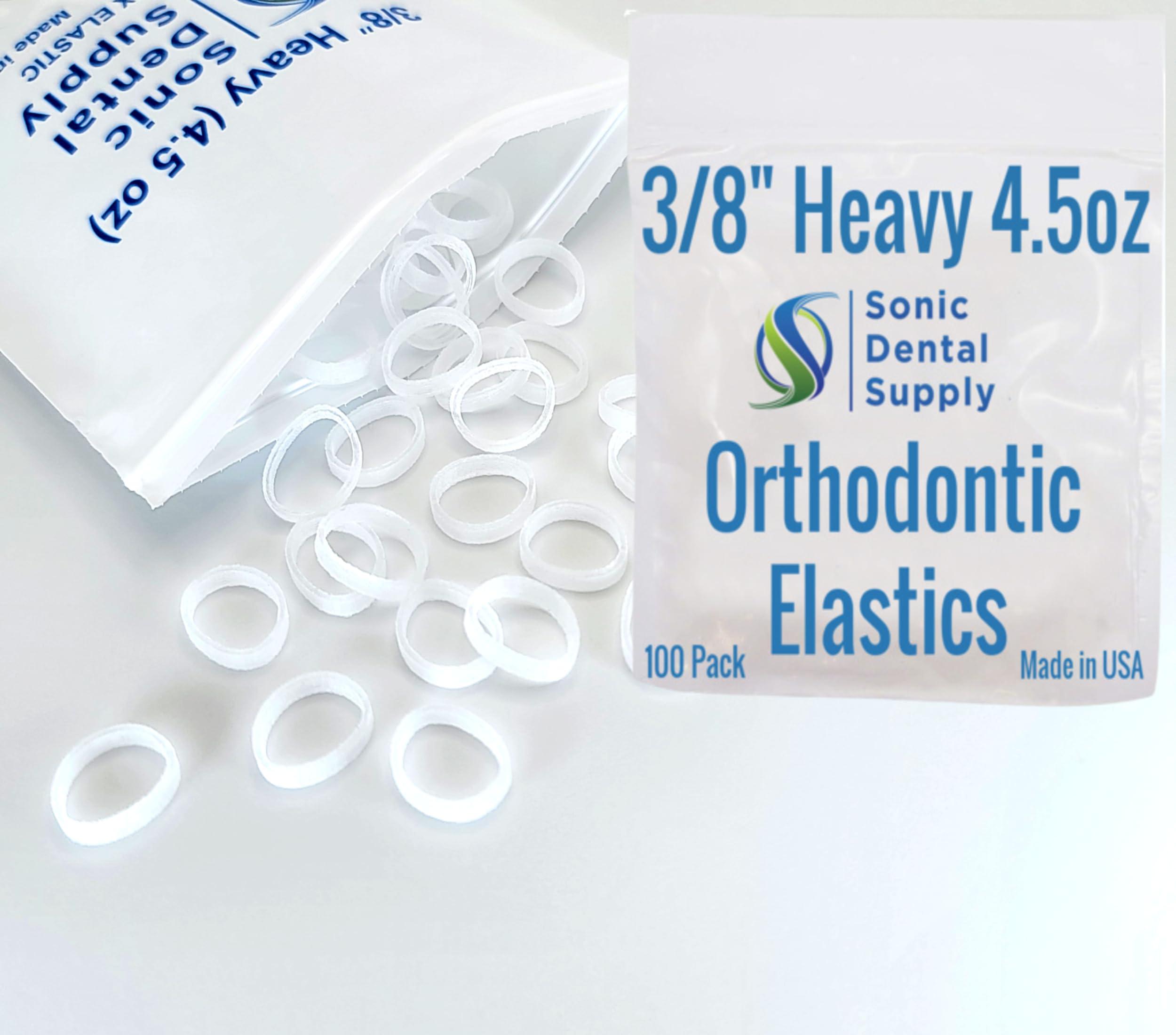 Sonic Dental Supply 3/8 Inch Orthodontic Elastic Rubber Bands - 100 Pack - Clear Latex Free, Heavy 4.5 Ounce Small Rubberbands, Braces, Dreadlocks Hair Braids , Tooth Gap, Packaging, Crafts - Sonic Dental Supply - Made in USA