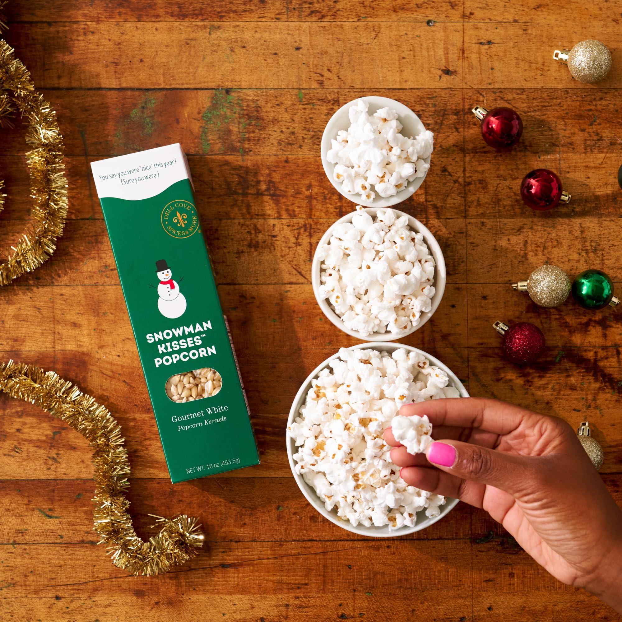 DELL COVE SPICES & MORE Snowman Kisses Gourmet Popcorn Kernels by Dell Cove Spices - Unique Christmas Stocking Stuffer Gift - Ideal for Stovetop, Popcorn Machines and Popcorn Makers, One Pound