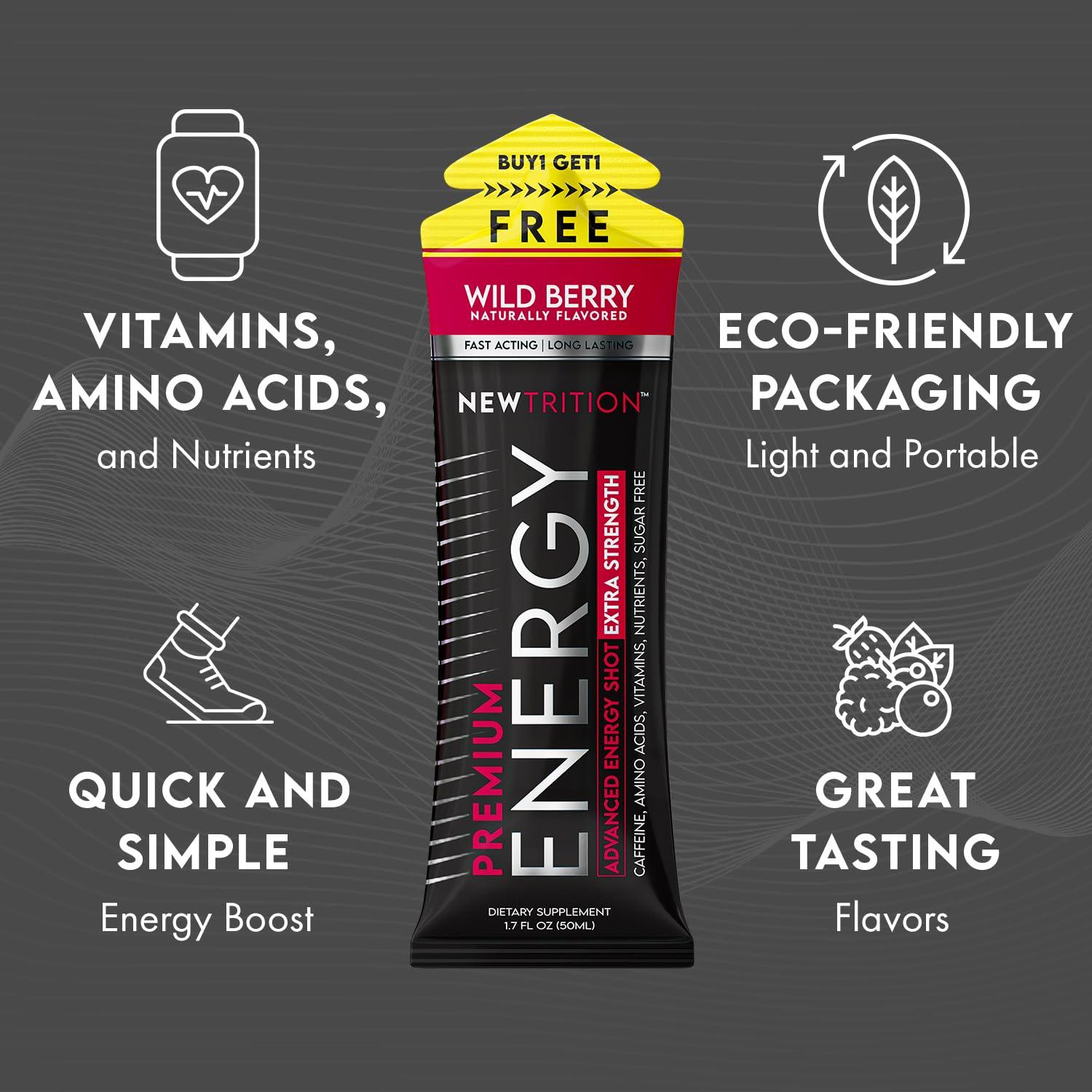 Newtrition NewTrition Extra Strength Energy Shots, Caffeine Energy Shots with Vitamin B & Amino Acids, Sugar-Free Vitamin Energy Shot, 1.7 fl oz, Mixed Flavors, 12 Count