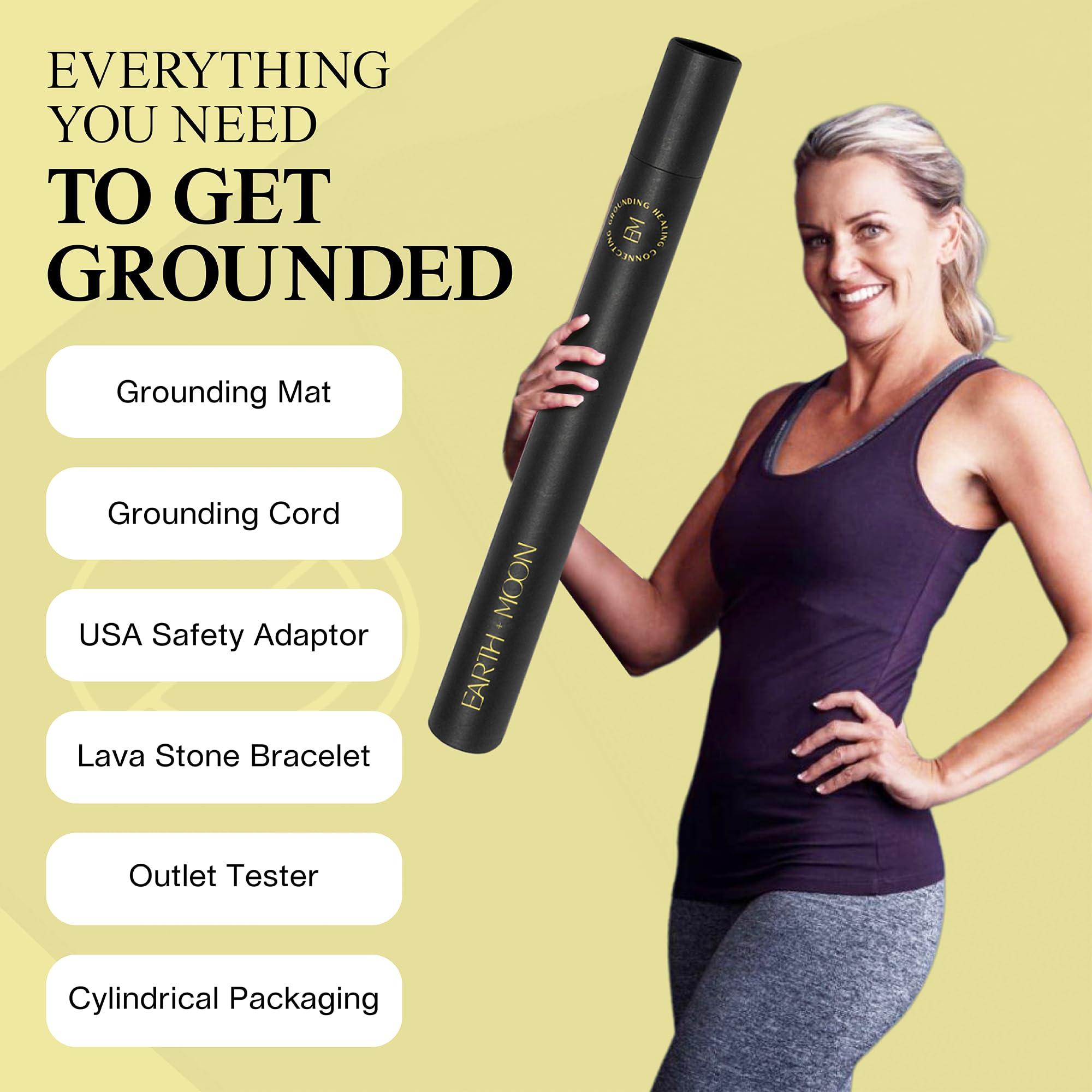 EARTH AND MOON Earth and Moon Grounding Mat for Feet, 13x29in Travel-Size Grounding Pad for Stress, Pain and Inflammation, Universal Mat Kit Supports Full Body Wellness at Home or Office, Outlet Tester Included